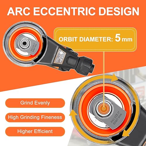Miniatura 2 de REFINE Lijadora orbital aleatoria de aire de 6 pulgadas, lijadoras neumáticas de palma para moler metal, piedra, madera, plástico y trabajo de