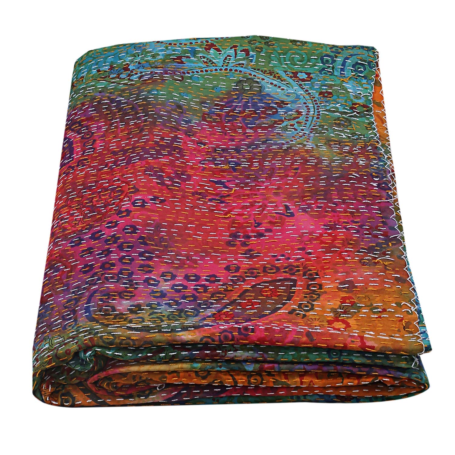 Janki Creation Cotton Tie Dye Bedding Comforter Bedspread Indian Handmade Queen Kantha Quilts Throw Living Bedspread Blanket