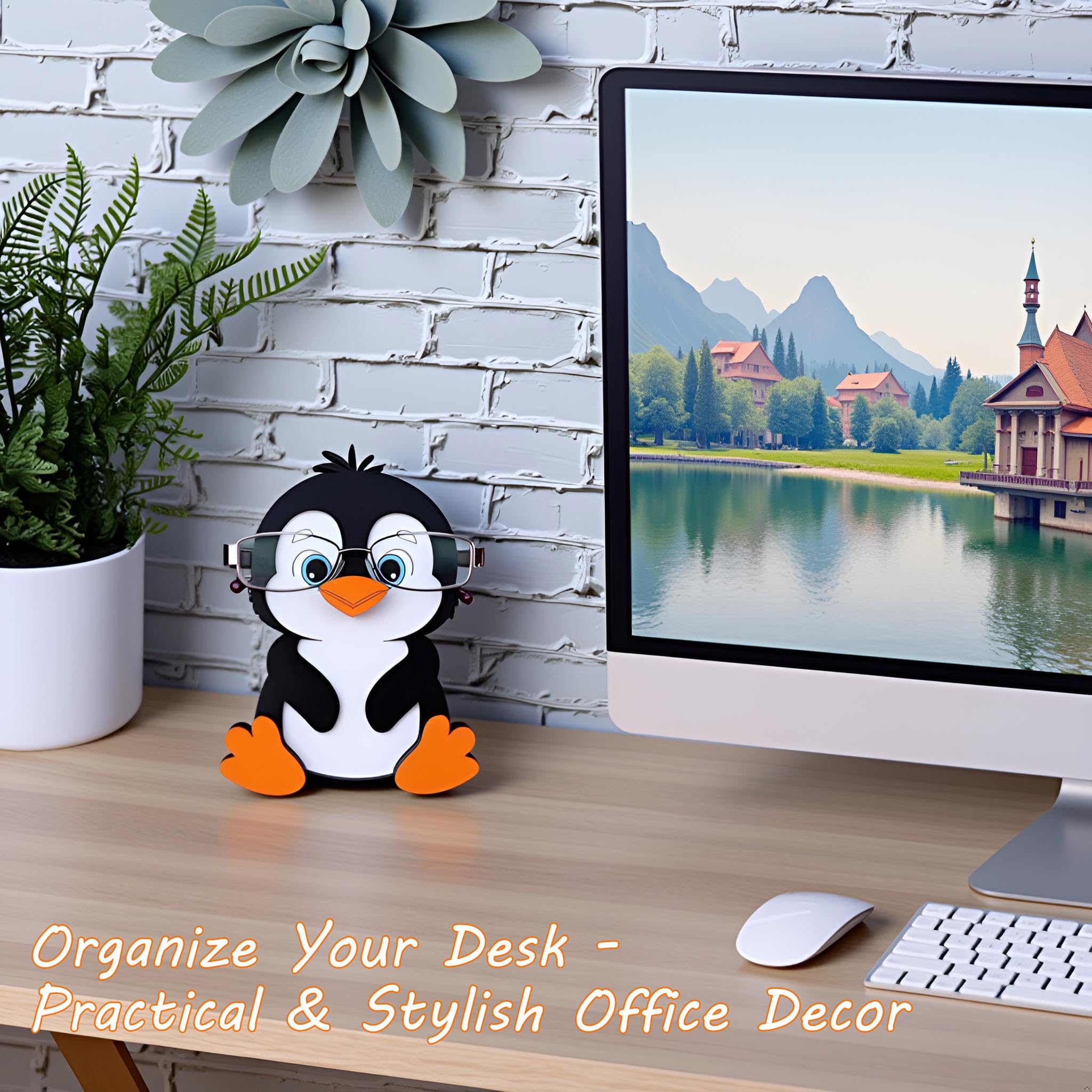 Brillenhalter aus Holz, kreativer niedlicher Tier-Brillenhalter, handgefertigt, kreatives Sonnenbrillen-Display für Desktop-Accessoire, Heimbüro-Dekor, Geburtstag（Hund） (Pinguin)