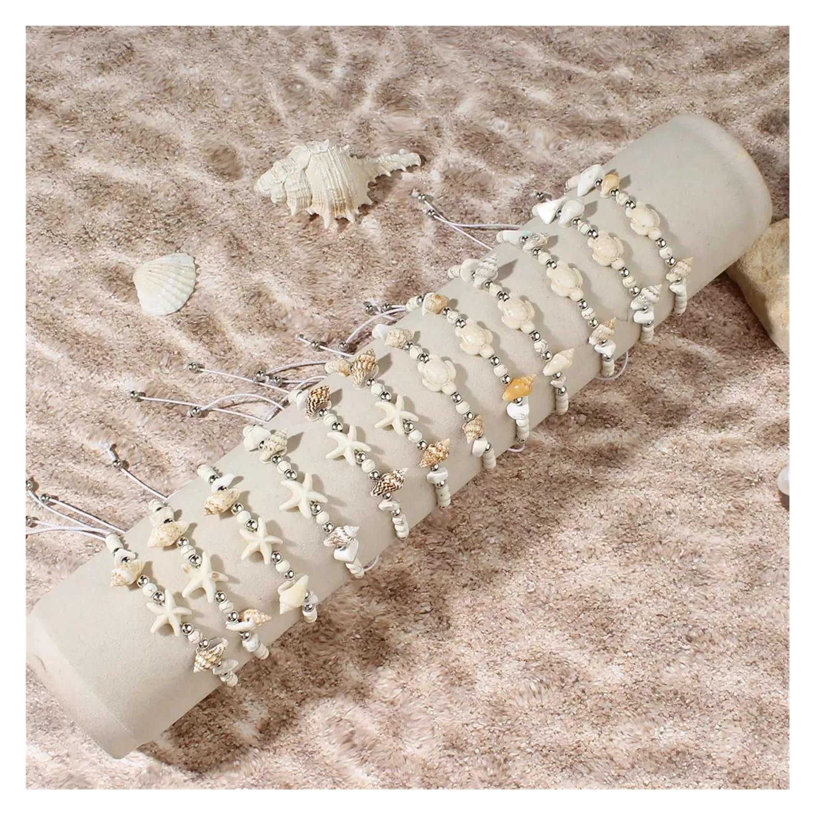 Pulseras de playa 12 Uds. Pulsera de cuentas concha tortuga marina turquesa blanca, traje pulsera la Amistad for hombres y mujeres playa verano