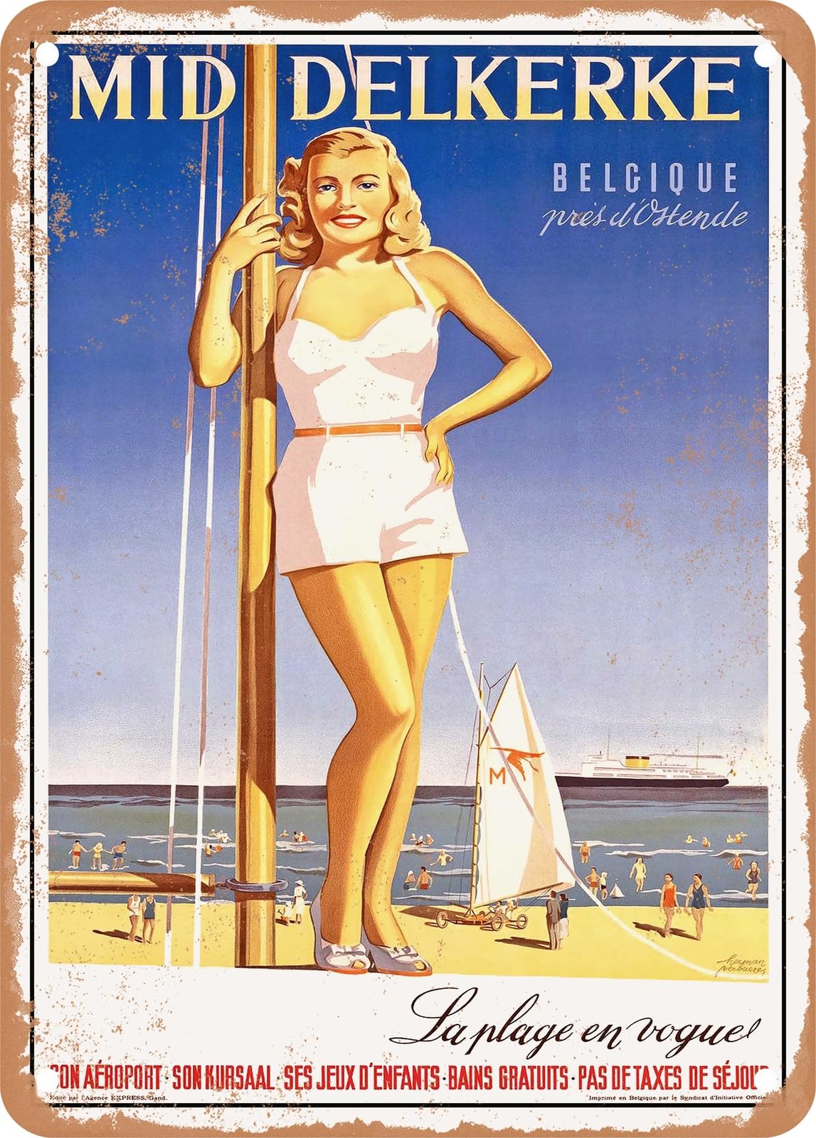 METAL SIGN - 1950 Middelkerke, Belgium The Fashionable Beach Vintage Ad home decor