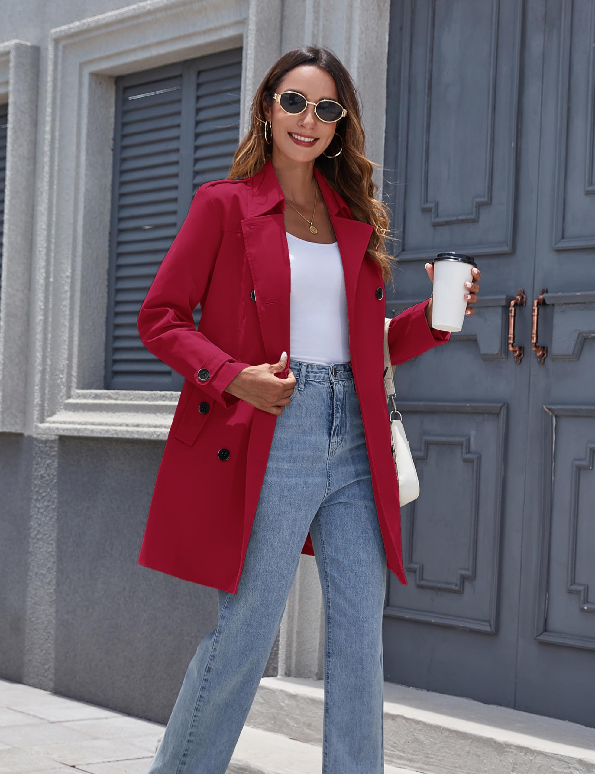 Wantdo Jacke Damen Frühling Lang Trenchcoat Slim Fit Gürtel Mantel