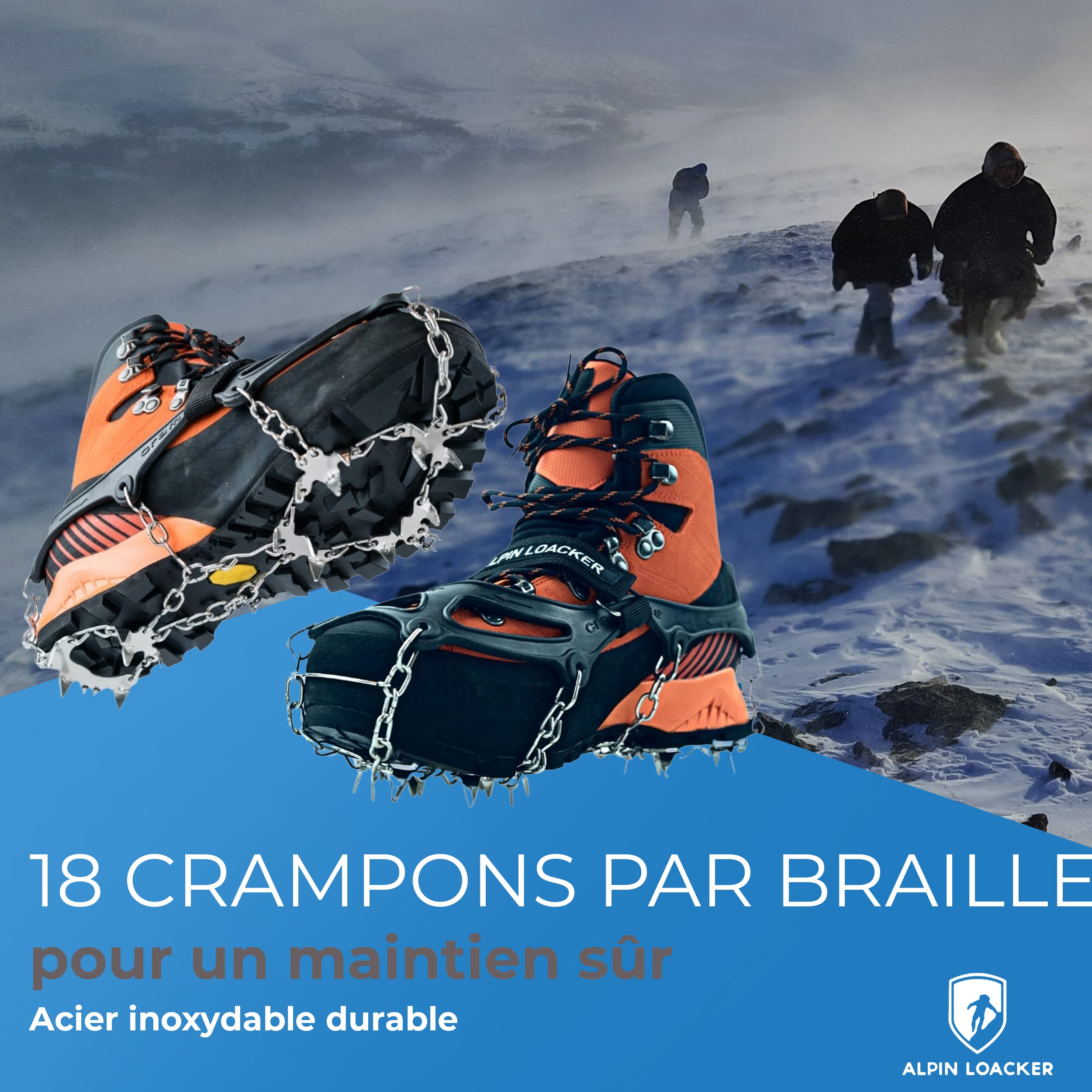 ALPIN LOACKER Chain Pro 18 Chaussures à Crampons avec chaînes à Neige en Acier Inoxydable de randonnée universels pour l'alpinisme