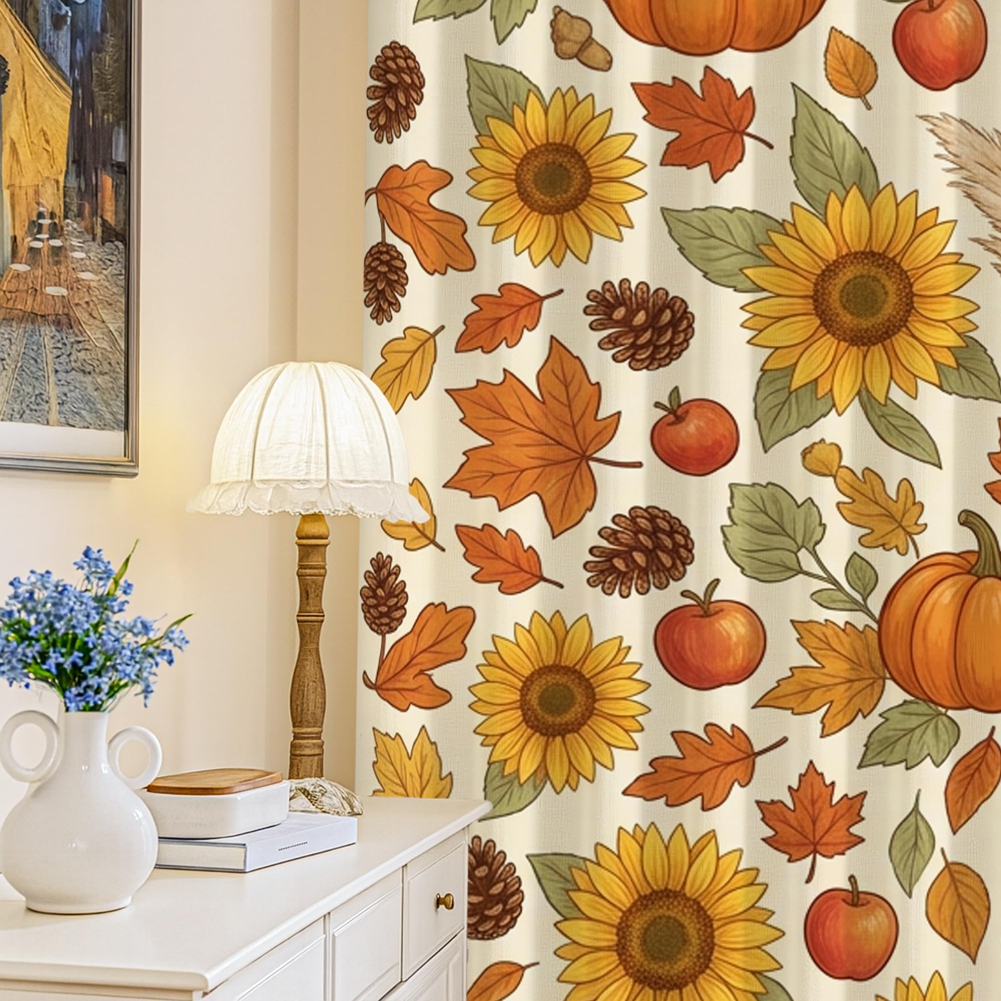 Rideaux occultants thermiques anti-froid orange à motif citrouilles pour maison