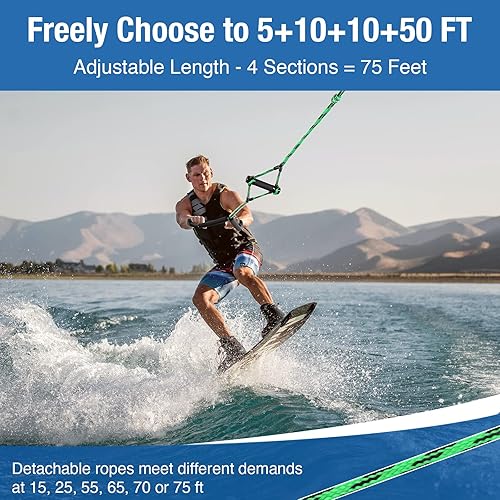 Miniatura 2 de Affordura Cuerda de esquí acuático con asa, cuerdas de esquí para deportes acuáticos, cuerda de remolque de esquí para tubos, 4 secciones, cuerda de