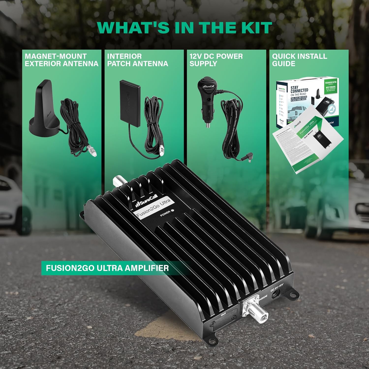 SureCall Fusion2Go Ultra Vehicle Cell Phone Signal Booster for Cars, Trucks & SUV | Enhanced Connection Range | 5G/4G LTE for Verizon, AT&T, T-Mobile & More | Magnetic Antenna | DIY | FCC Approved