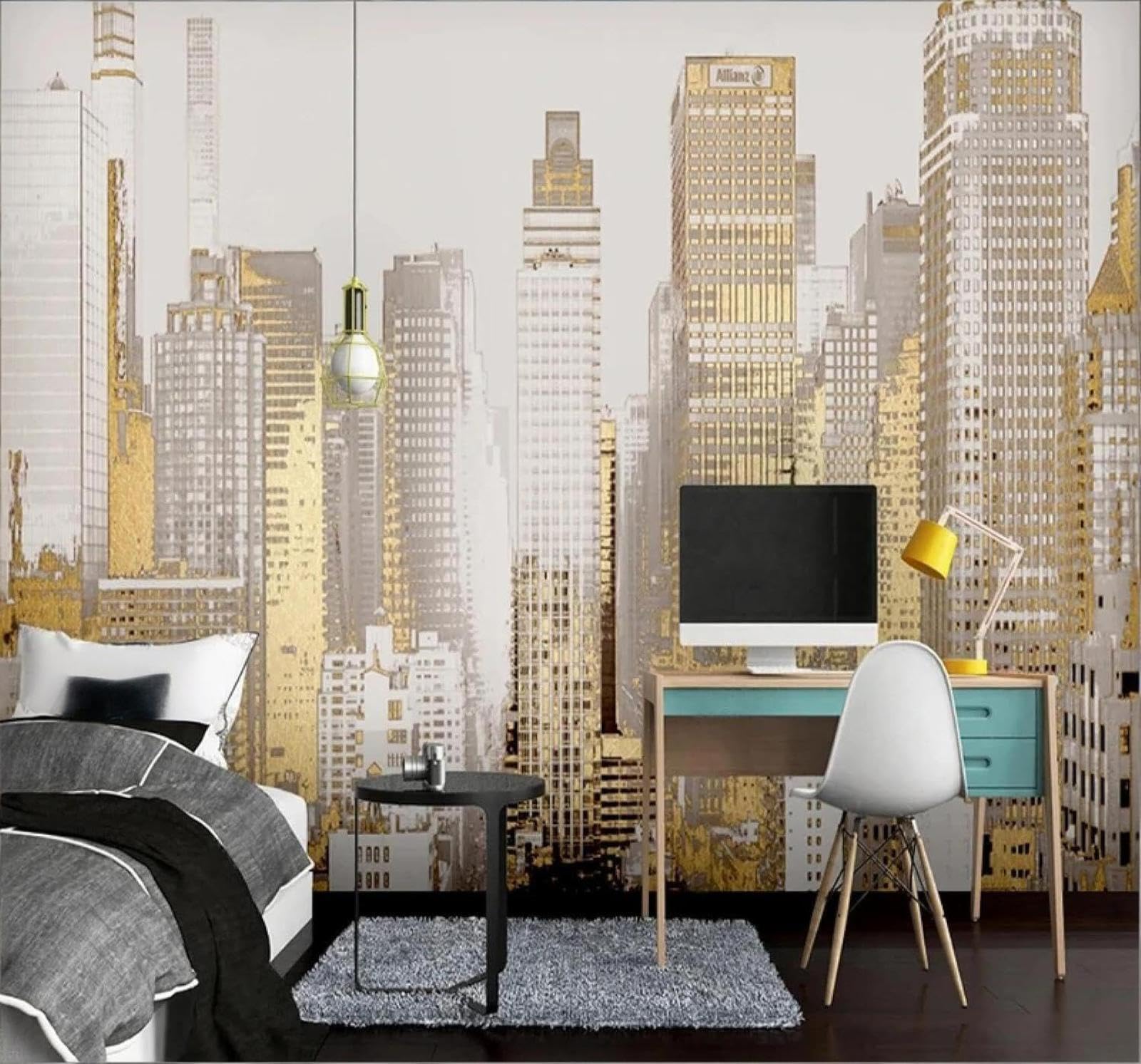 XLMING Abstract Luxurious Gold Geometric Urban Architecture 3D Wallpaper Luxury Silk Study Dining Feature Sofa Grey Bedroom Living Room Tv Decorative Wall-200cm×140cm