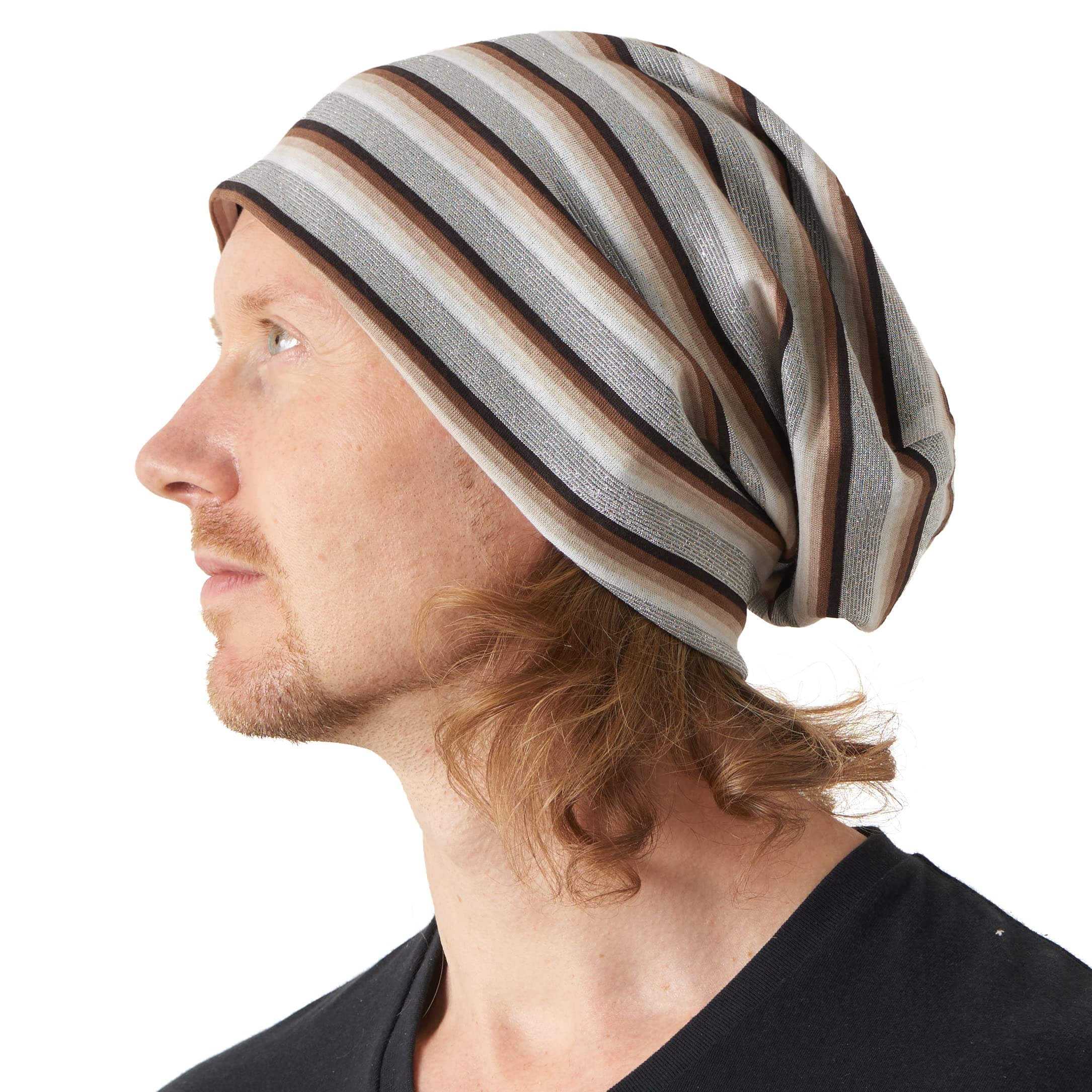 CHARM Organic Cotton Slouchy Beanie - Womens Chemo Hat Japanese Mens Hipster Cap Silver Brown