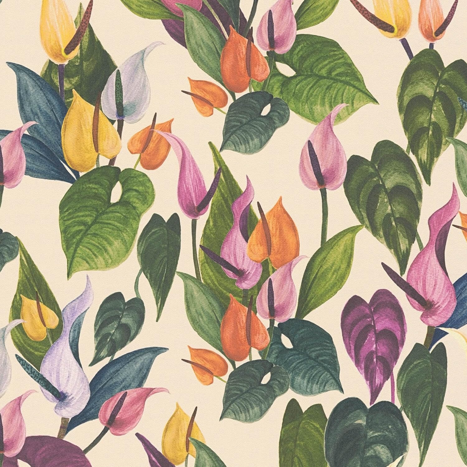 Papel pintado de flores para salón Profhome papel no tejido romántico lila y verde