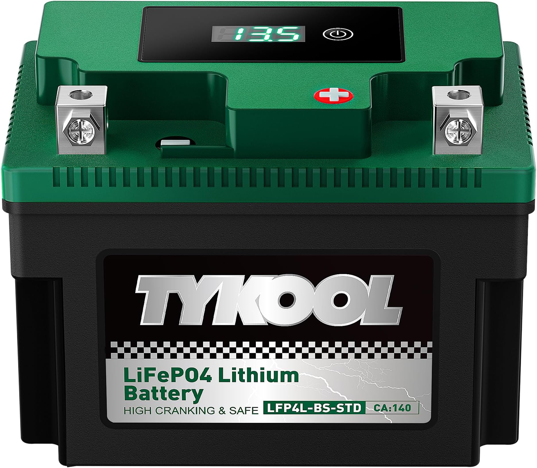 TYKOOL LFP4L-BS-STD 12V Lithium Battery, Replaces YTX4L-BS, 140CCA 2.8Ah, Fits for ATV Motorcycle Scooter Lawn Mower, Compatible with Polaris Outlaw 50 Honda Grom Troy-Bilt Mowers, Digital Readout