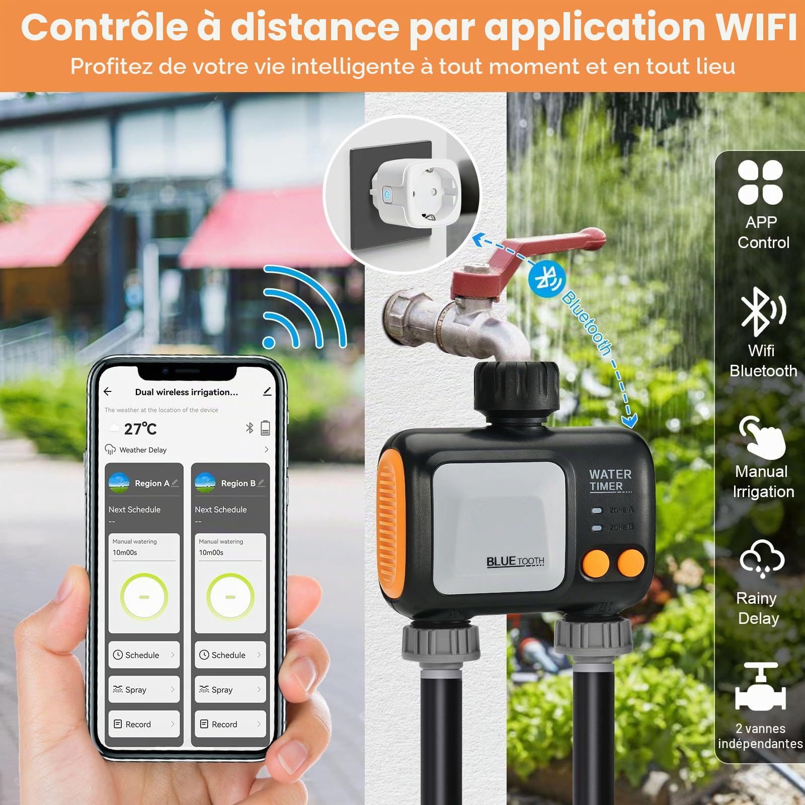 Johgee Programmateur Arrosage WiFi 2 Voies, Minuteur Arrosage Automatique Intelligent avec Contrôle Vocal et APP