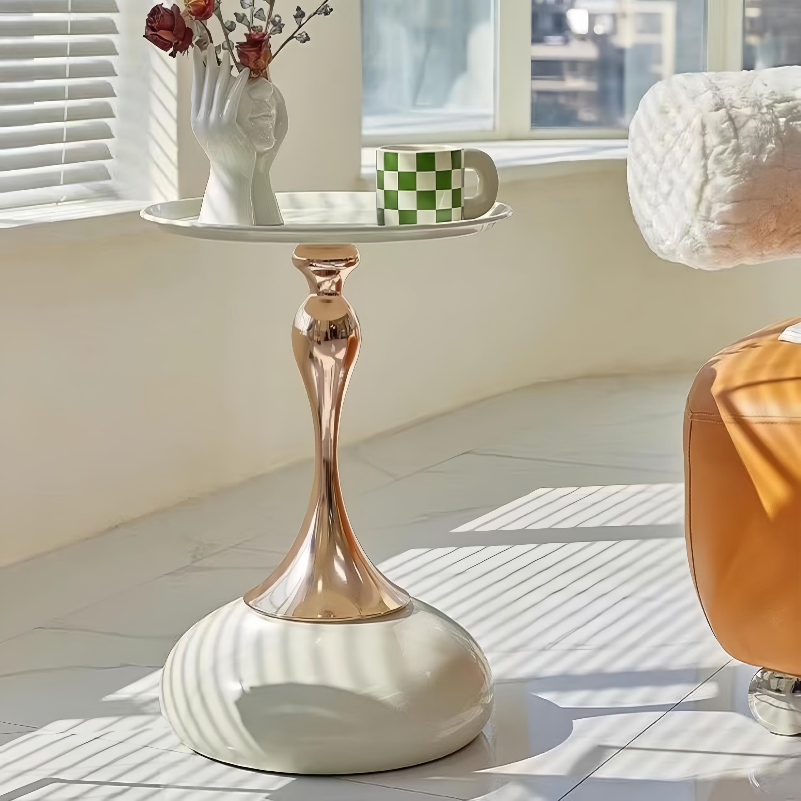 Leichter Luxus-Couchtisch, Wohnzimmer, Metall, bewegliches Krimskrams, Schlafzimmer, Nachttisch, kreatives Sofa, Seite mehrere Balkone, runder Tisch, italienischer Stil, Telefontisch (weiß)