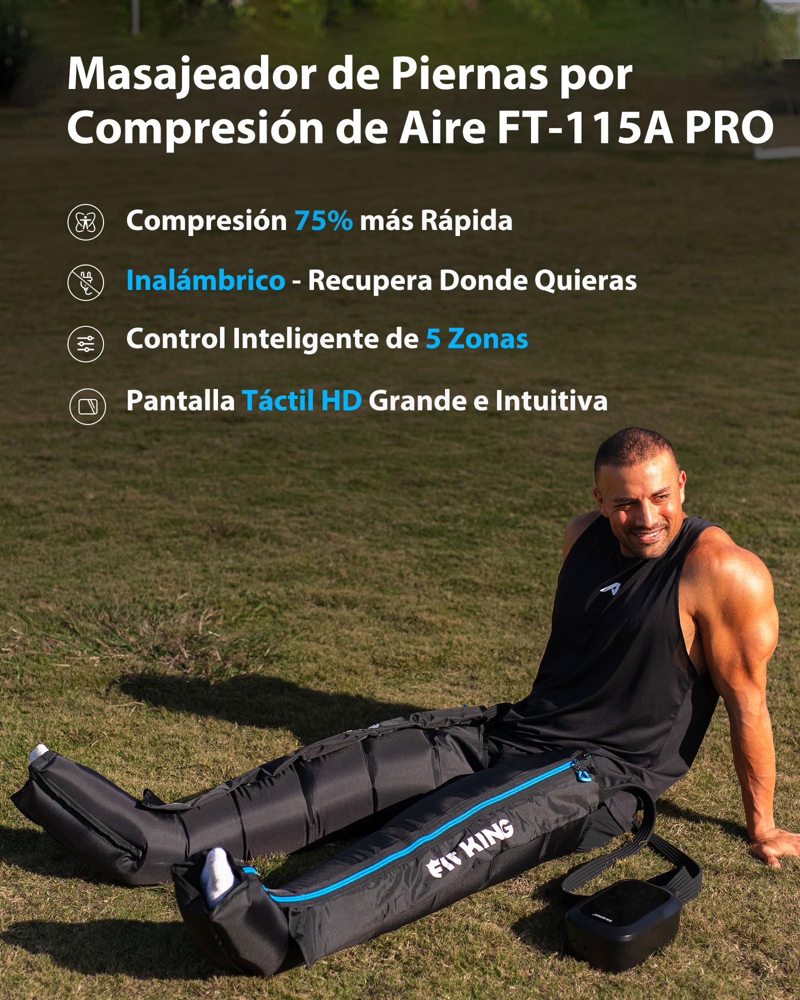 FIT KING Botas de Presoterapia para Piernas Recargables Masajeador Inalámbrico con Compresión de 5 Zonas para Alivio del Dolor Muscular, Mejora de la Circulación y Recuperación Rápida (S)