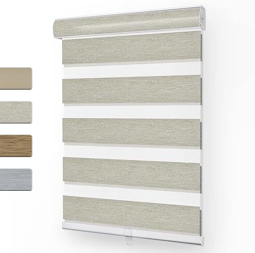 Keego Persianas opacas sin cordones con diseño de cebra, persianas enrollables de doble capa, persianas para oscurecer la habitación, persianas y