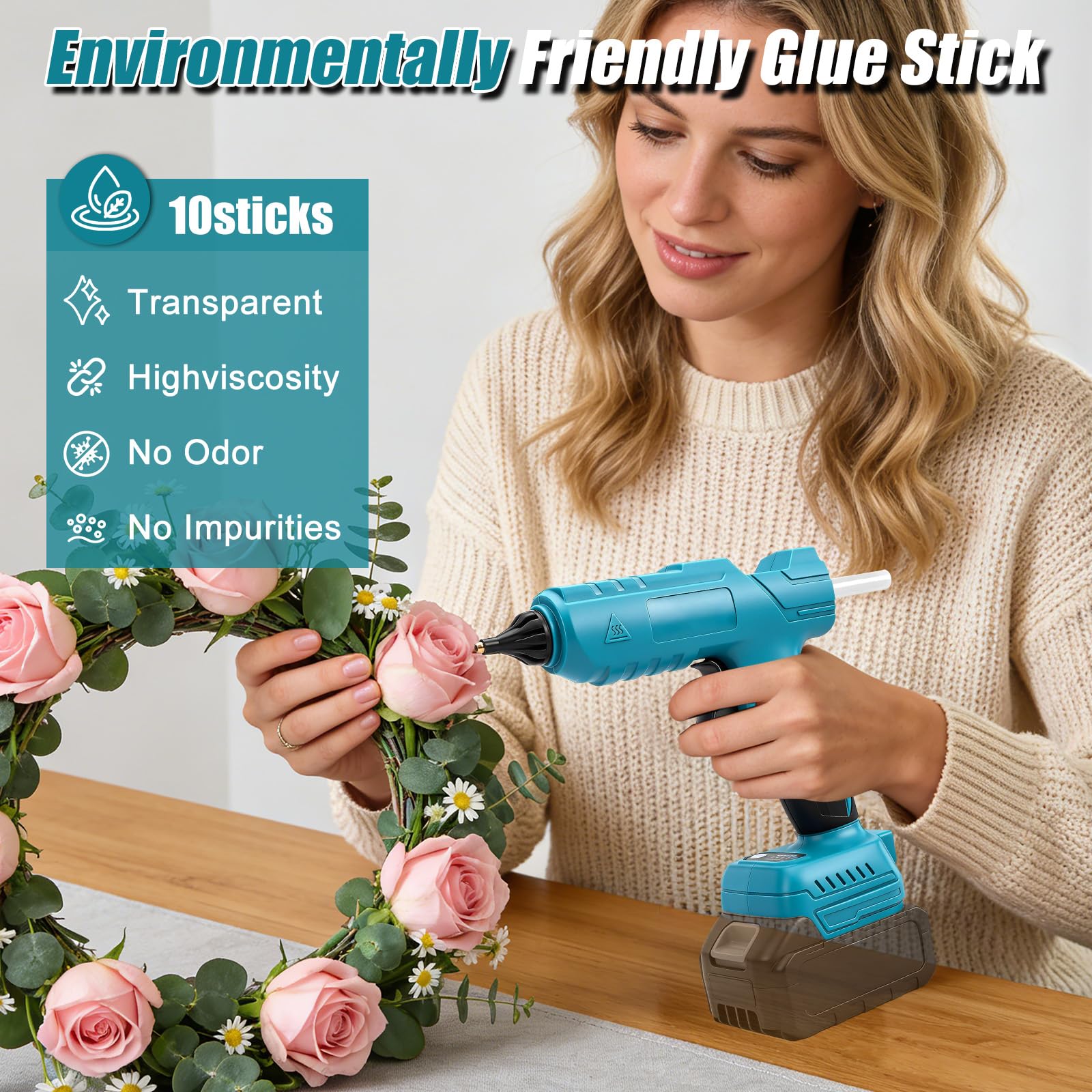 Pistolet à colle chaude compatible avec batteries Makita 18 V, pistolet à colle chaude 100 W avec 10 bâtons de colle de 11 mm, bâtonnets de colle chaude à chauffage rapide pour bricolage, bricolage