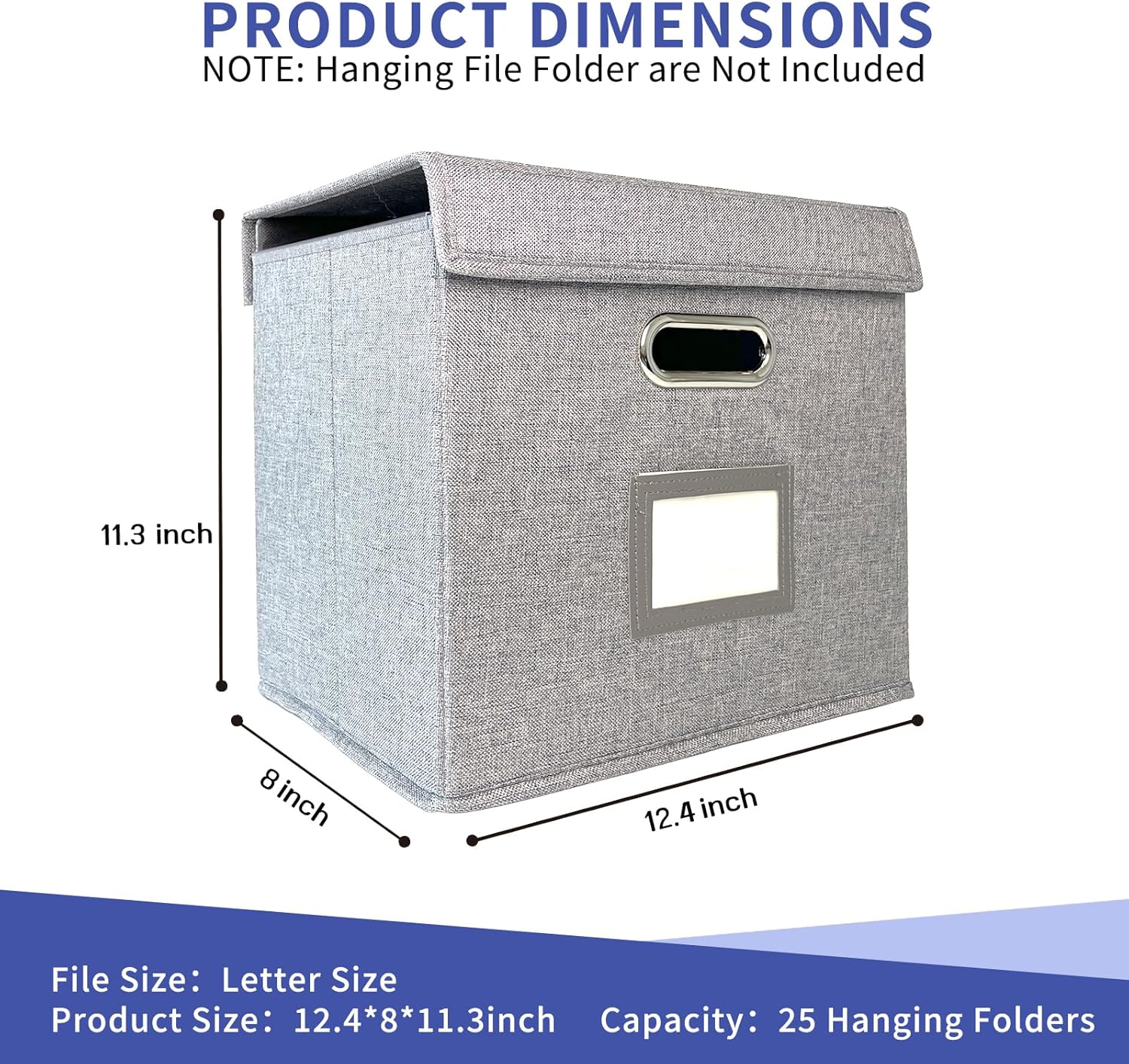 2 Pack Hanging File Folder Box with Lid, Durable Letter Size Filing Storage Box, Sturdy File Holder with Cardboard Support PVC Rails for Office Home Organizer, Gray