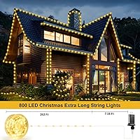 Vista 2 de Luces de Navidad de 262 pies, 800 luces LED para exteriores, alambre transparente para árbol de Navidad con 8 modos impermeables, tira de luces
