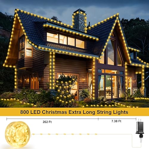 Miniatura 2 de Luces de Navidad de 262 pies, 800 luces LED para exteriores, alambre transparente para árbol de Navidad con 8 modos impermeables, tira de luces