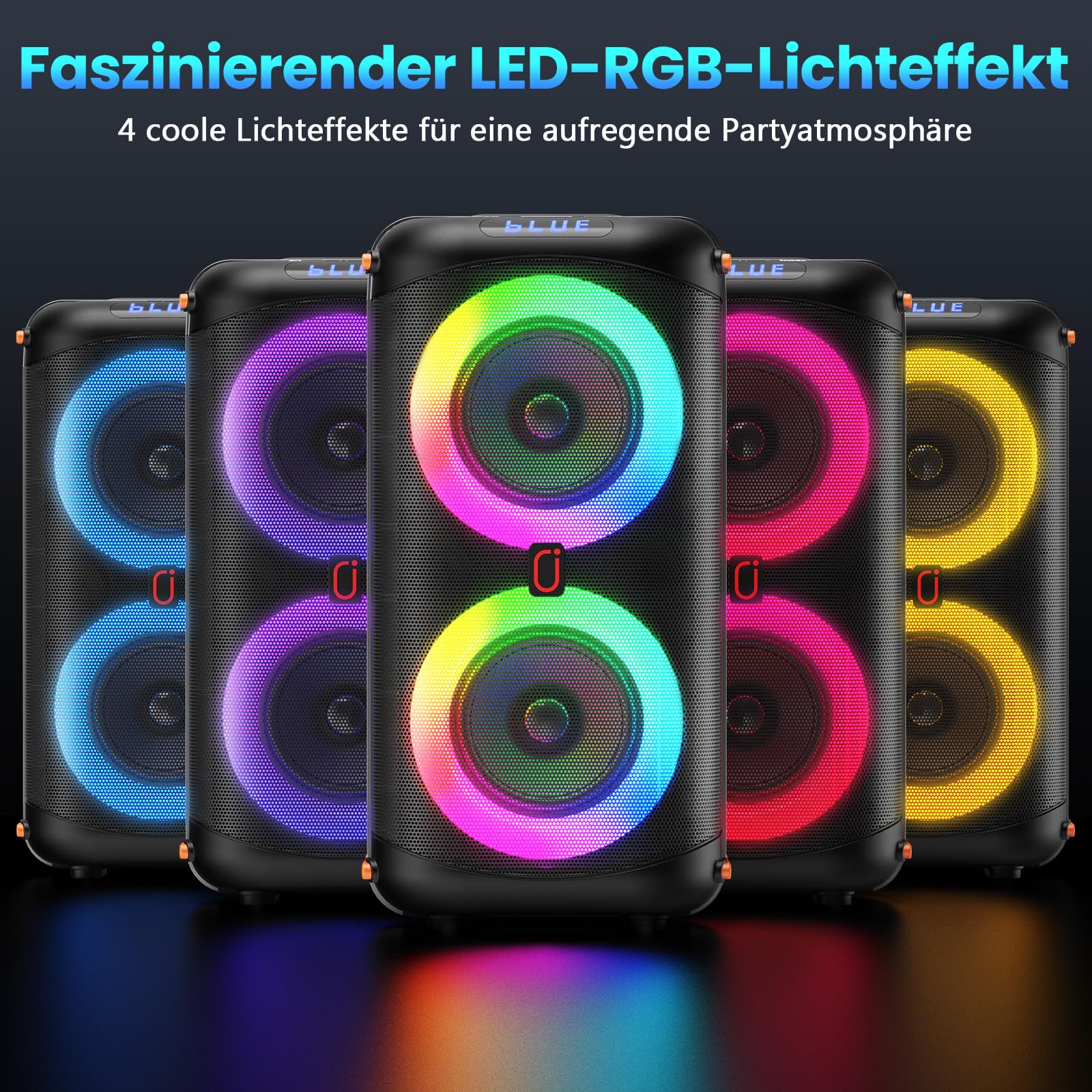 HWWR Karaoke Maschine mit 2 Mikrofonen, Tragbare PA Anlage mit Bluetooth 5.3, EQ Modi, RGB Licht, TWS, USB/TF/AUX, Karaoke Set für Erwachsene und Outdoor-Partys