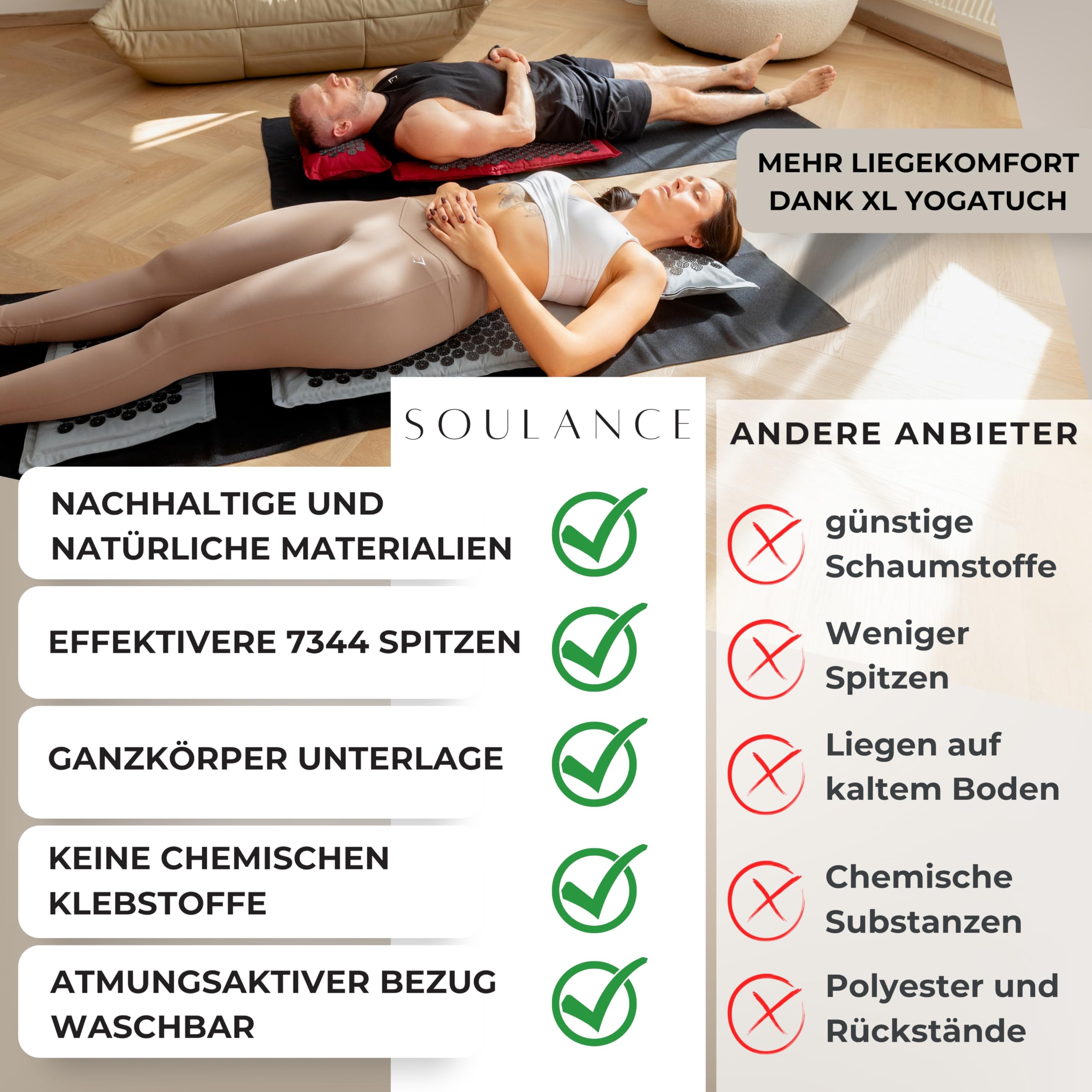 SOULANCE Akupressurmatte gegen Rückenschmerzen, Akkupressmatte,Massagematte | 5 in 1 Set, Akupunktur Matte,Kokosfaserfüllung,Massagematte,Akupressurmatte Set mit Kissen,Ganzkörper,Fakirmatte,Stachelmatte
