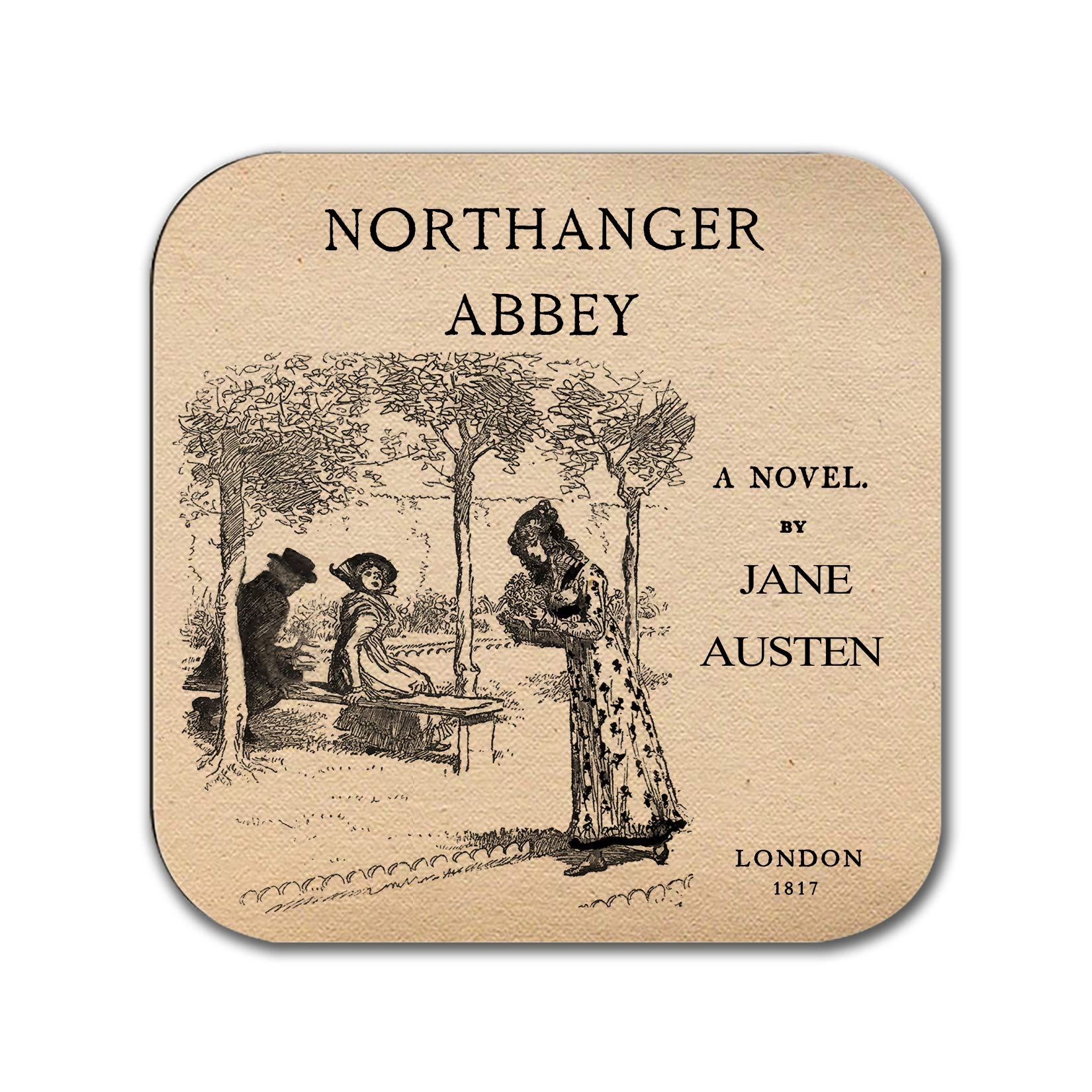 6 podstawek z kompletnymi powieściami Jane Austen, sześć podstawek pod kubek do kawy z kompletnymi powieściami projektów książek Jane Austen (stary papier)
