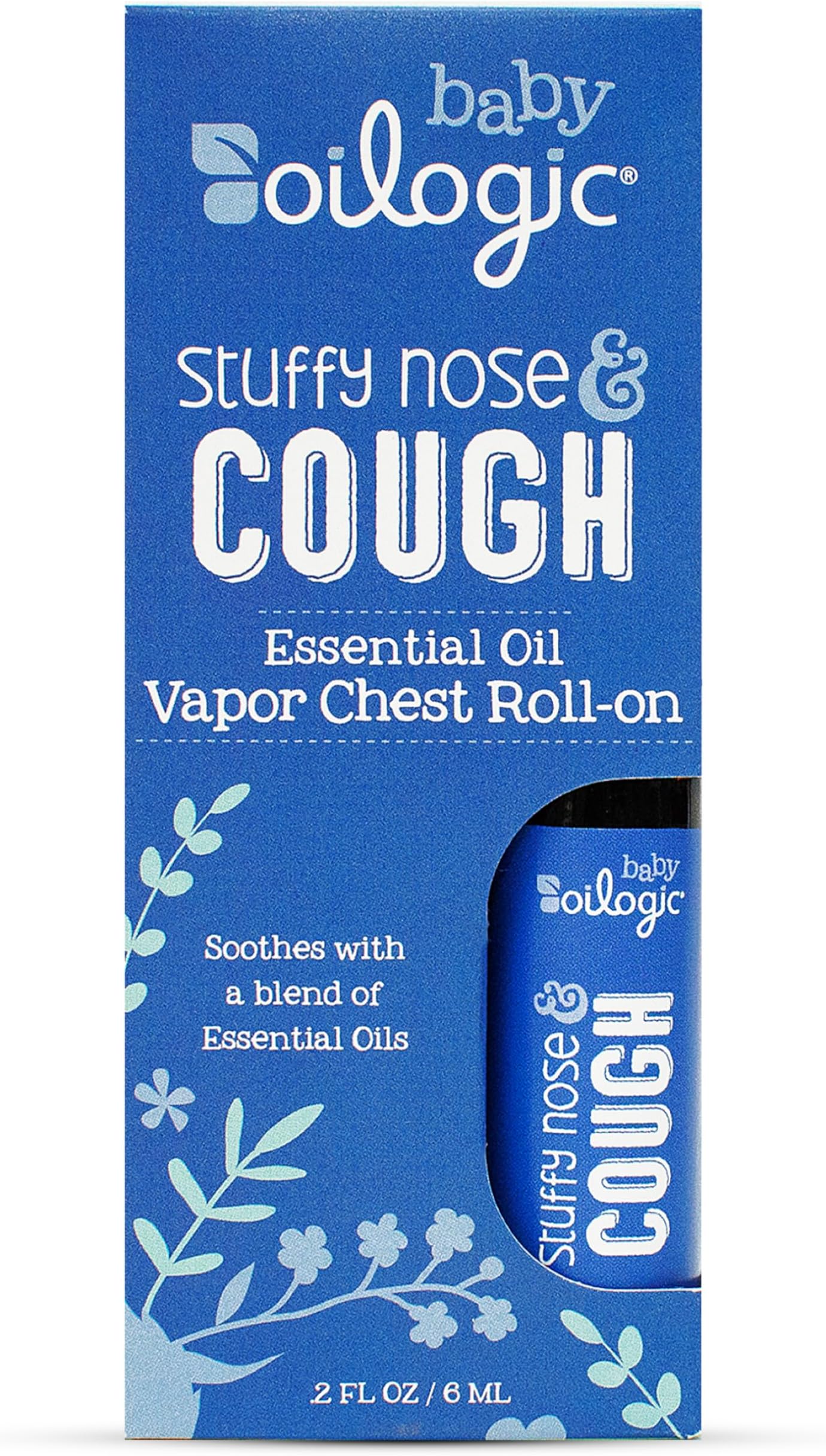 Stuffy Nose & Cough Vapor Chest Roll-On Essential Oil for Babies & Toddlers - Gentle Baby Essentials - Pediatrician-Tested & Safe for Babies, 2 Fl Oz