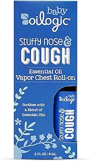 Oilogic Stuffy Nose & Cough Vapor Chest Roll-On Essential Oil for Babies & Toddlers - Gentle Baby Essentials - Pediatrician-Tested & Safe for Babies, 2 Fl Oz