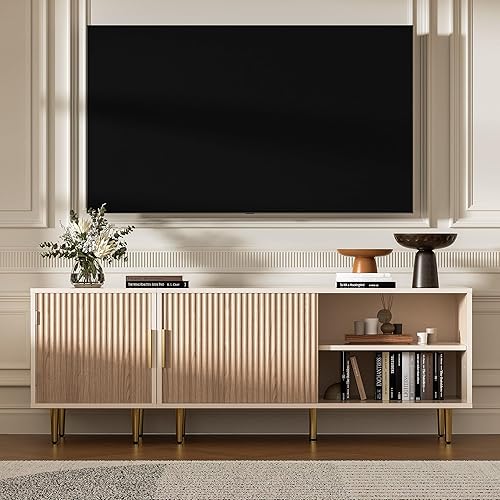 Soporte de TV moderno combinado para TV de 55/60/65 pulgadas, pequeño centro de entretenimiento con estante ajustable, soporte multimedia de TV con