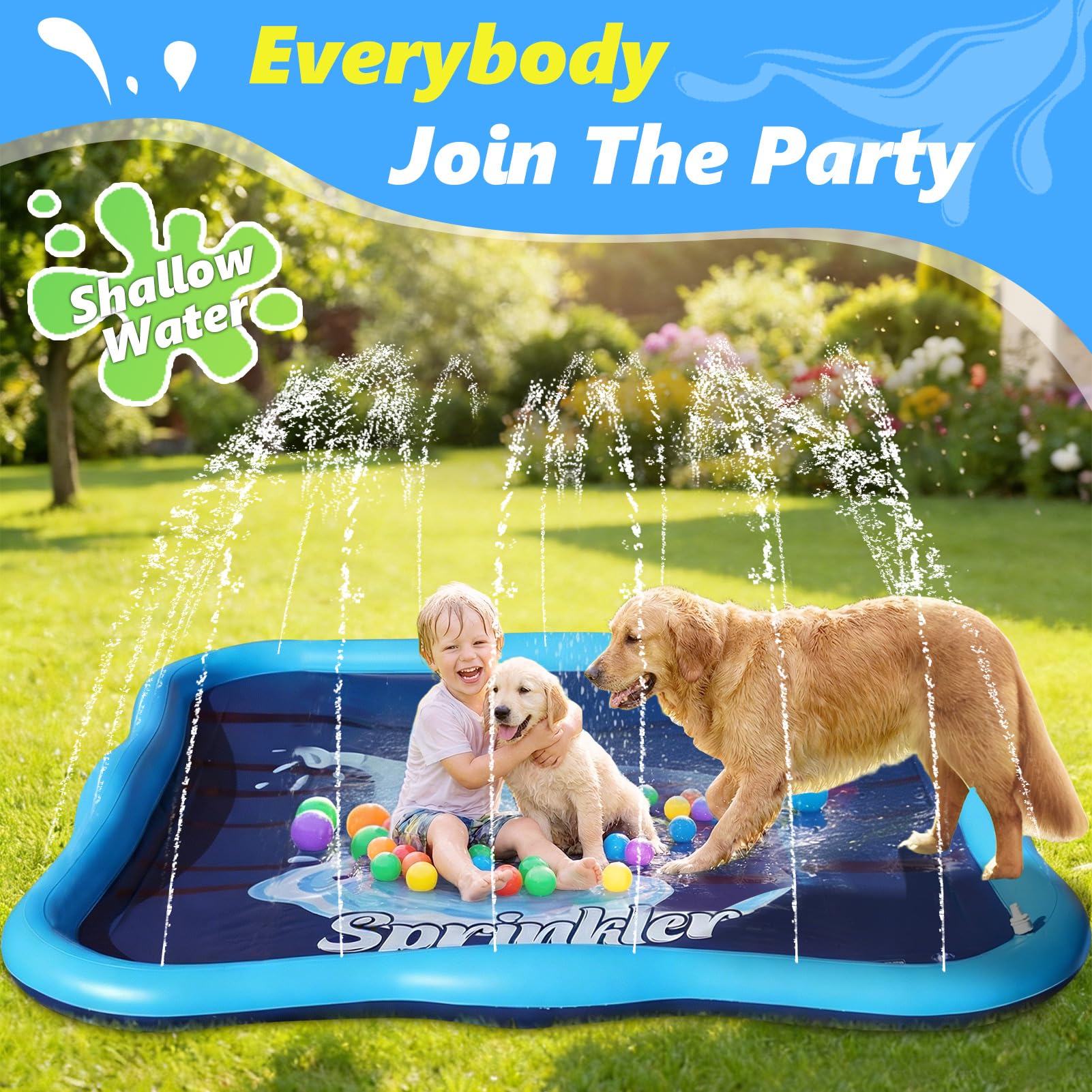 Luxfero Splash Pad,210 cm Tapete de Juegos de Agua,Almohadilla para Rociadores,Almohadilla para Aspersor para Niños y Perros,Juegos de Agua para Exterior para Actividades Aire Fiesta Playa Jardín