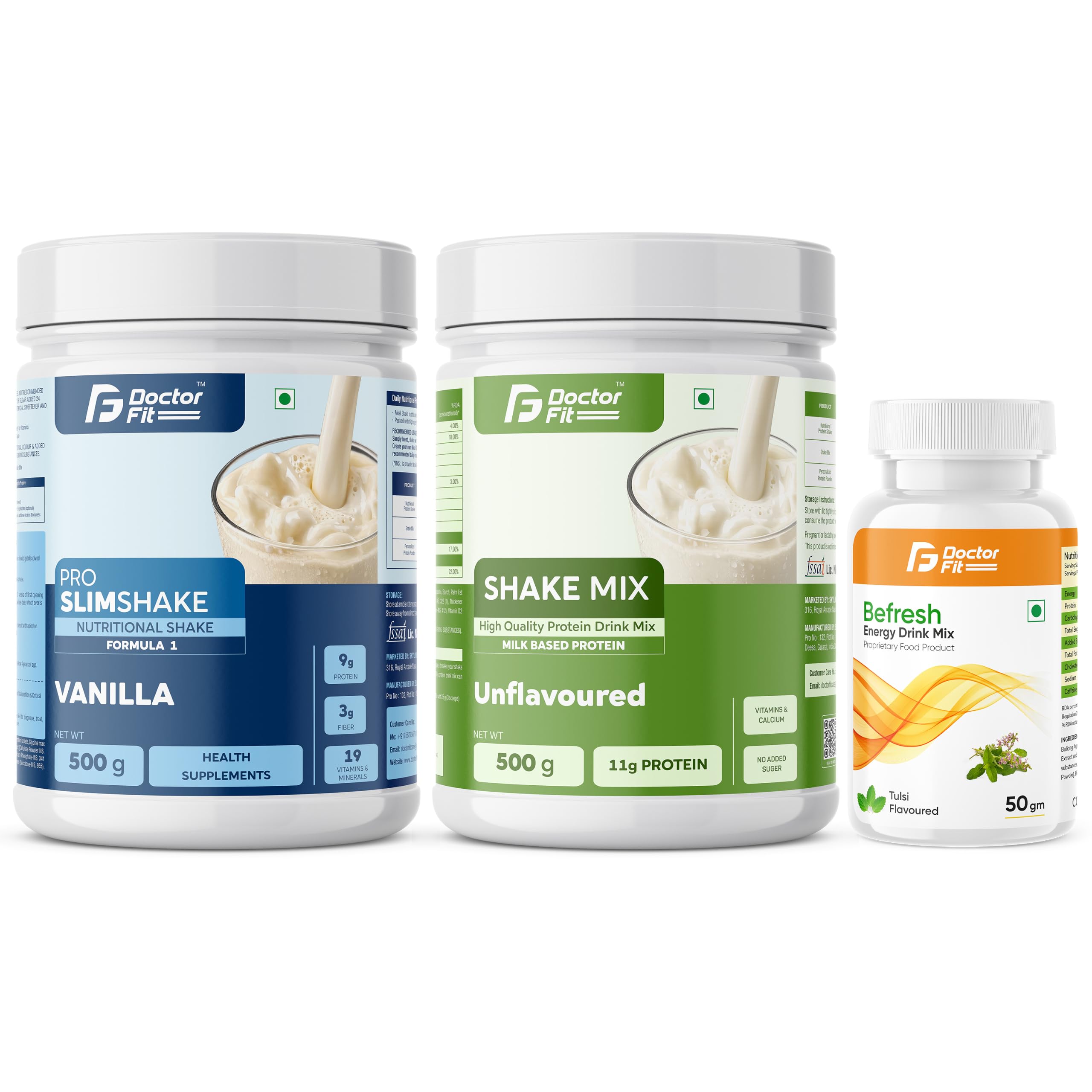 DOCTORFIT Pro Slimshake Formula 1 Vanilla 500g + ShakeMix Unflavoured 500g + Befresh Lemon Energy Drink Mix 50g | Nutritional & Protein Combo - 1050gm (Vanilla Shake + Shake Mix + Befresh Lemon) — Amazon image 10