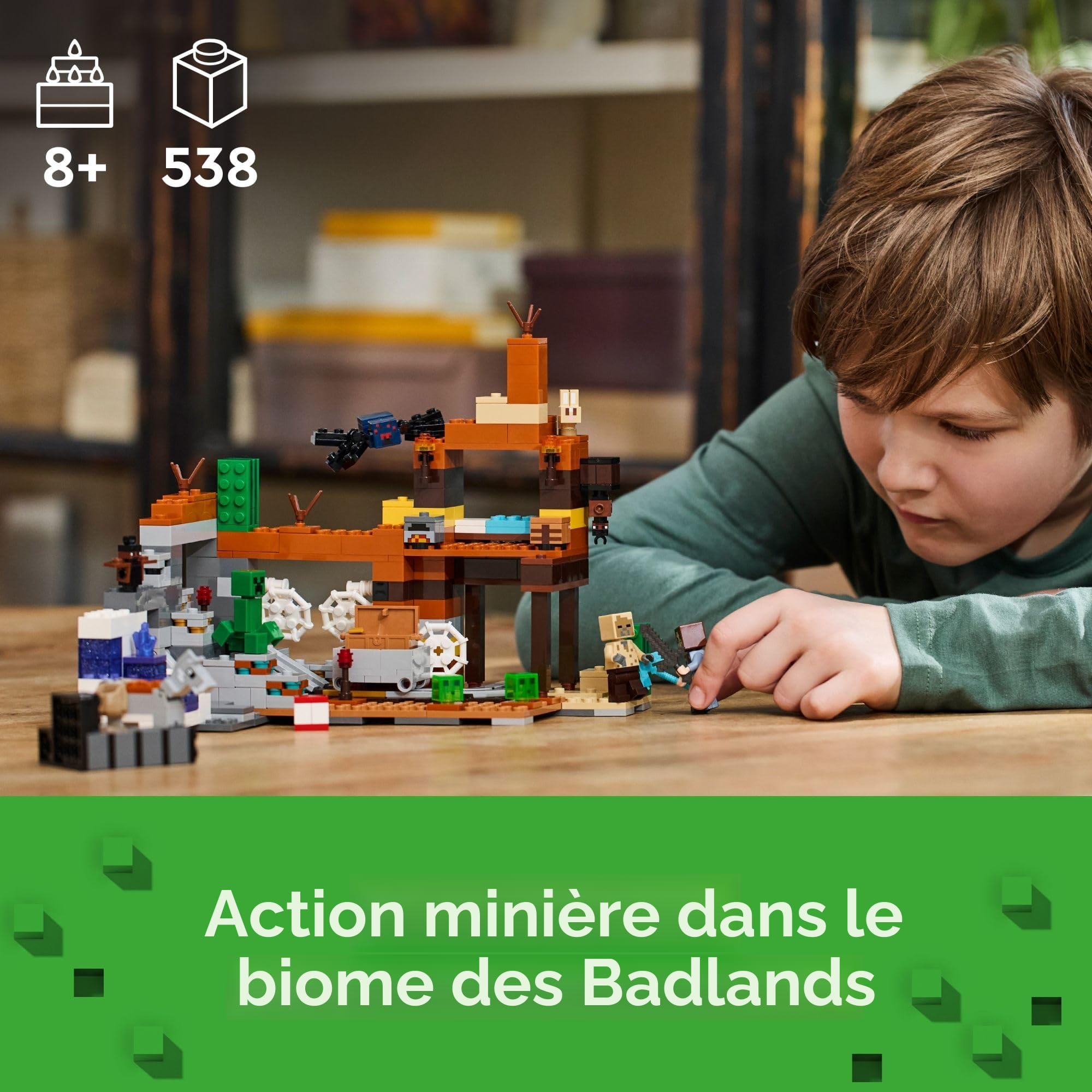 Lego Minecraft – Jeu vidéo The Badlands Mineshaft – Ensemble d'exploration minière avec Figurines Minecraft – Cadeau d'anniversaire pour garçons et Filles – Jouet Minecraft emballé d'action pour