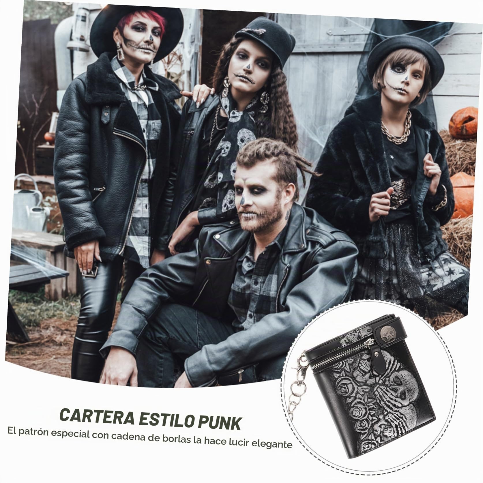 VALICLUD Billetera De Cuero con Cadena Monederos Bolsa De Terror Diariowallet Bolsa Crossbody con Motivo De Calavera Billetera De Motorista De Anime Hombres y Mujeres Cartera Punk