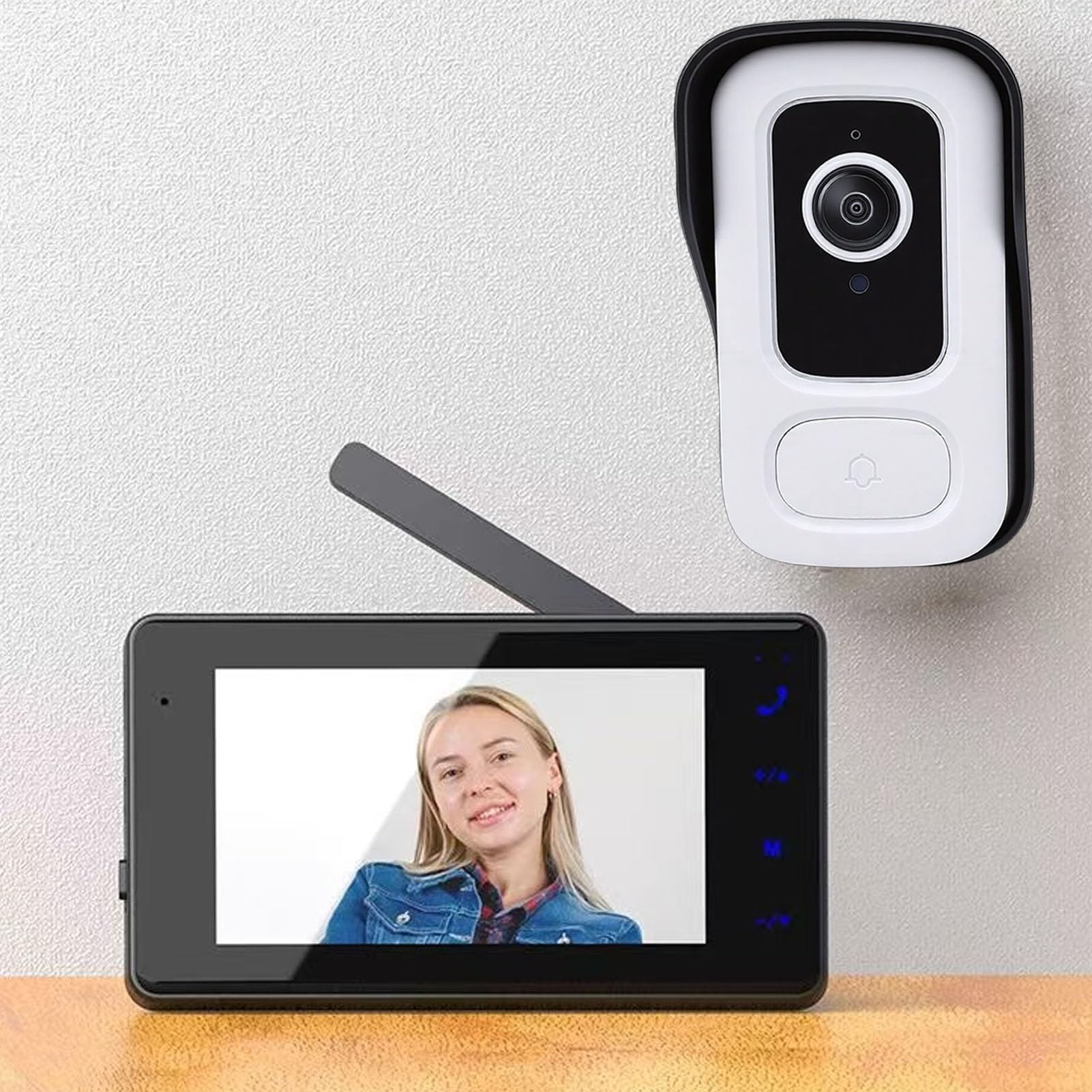 Cuifati Timbre con Video Inalámbrico, 1080P HD 110° Gran Angular Timbre con Video WiFi Inteligente, System de Intercomunicación con Videoportero Inalámbrico con Pantalla de 4.3 "para