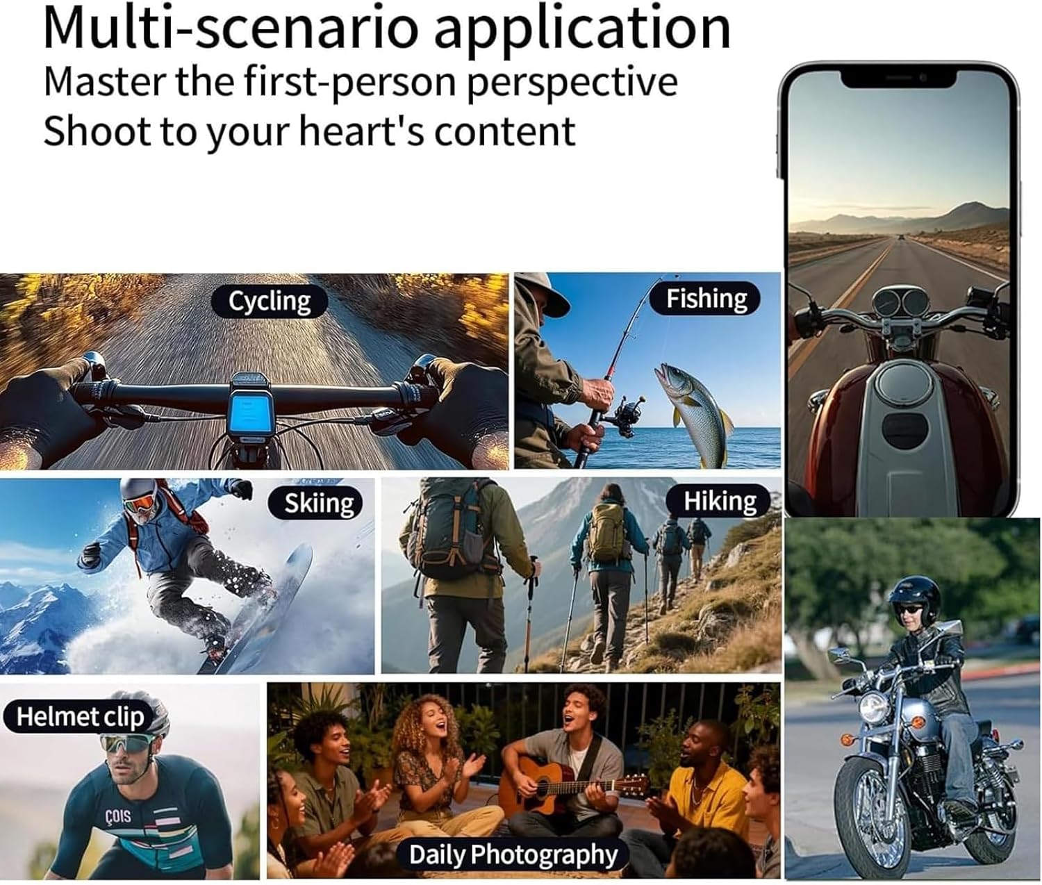 Motorcycle Camera with Stabilization & EIS, POV Chest Magnetic Action Camera with Dual Screen,1080P Wearable Thumb Camera,with Helmet Mount for Motorcycle/Bike Cycling Running Or Walking (16GB)