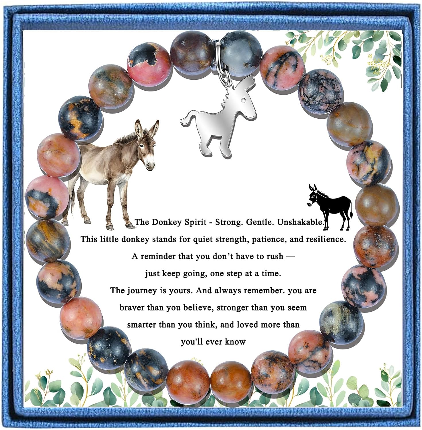 PARTNER Donkey Gifts for Women Donkey Bracelet for Good Friends Donkey Pendant Amethyst Beaded Natural Stone Bracelet for Donkey Lovers