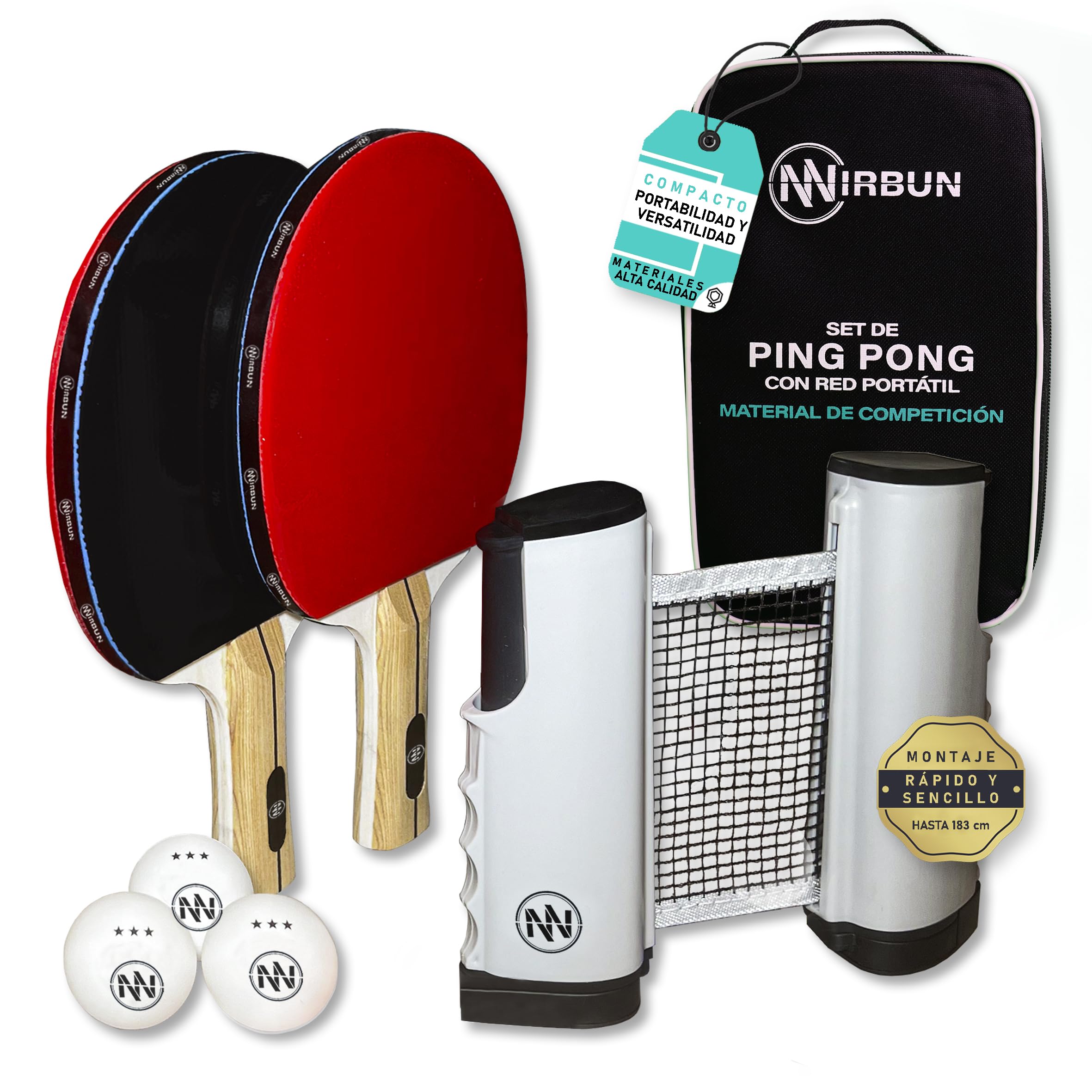 Set Ping Pong Con Red Extensible - Palas Profesionales - Pelotas 3 Estrellas - Red Ajustable Para Mesa - Set Portátil