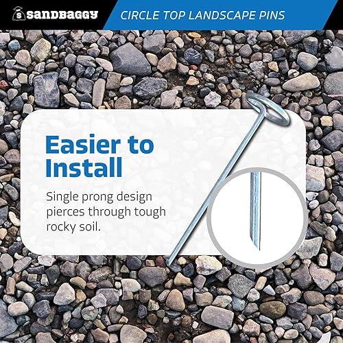 Miniatura 4 de Sandbaggy Pines superiores circulares de 6 pulgadas, grapas de paisaje (galvanizadas), estacas de jardín para paisajismo, SOD, estacas de suelo