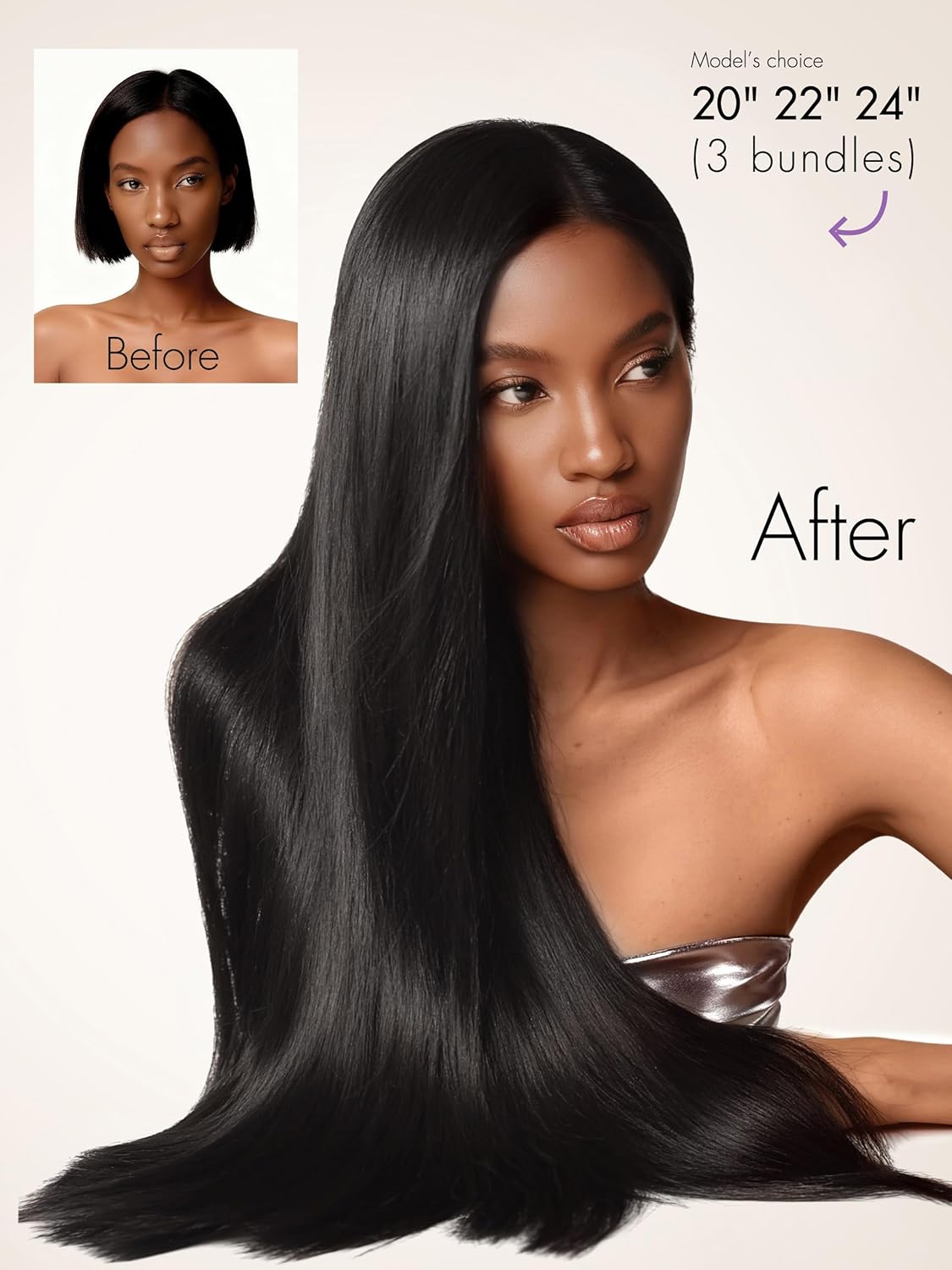 LUVME 15A Straight Human Hair Bundles 14 16 18 Inch, 100% Brazilian Virgin Human Hair Bundles, Unprocessed Raw Hair Double Weft, Soft & Full Natural Look for Daily Wear