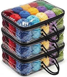 Shinylin 3 Pack Clear Yarn Storage Bags Bulk, 12 x 16 x 4 Inches Yarn Storage Organizer Tote Bag for Knitting Needles Crochet Hooks Wool Balls and Unfinished Project (Black)