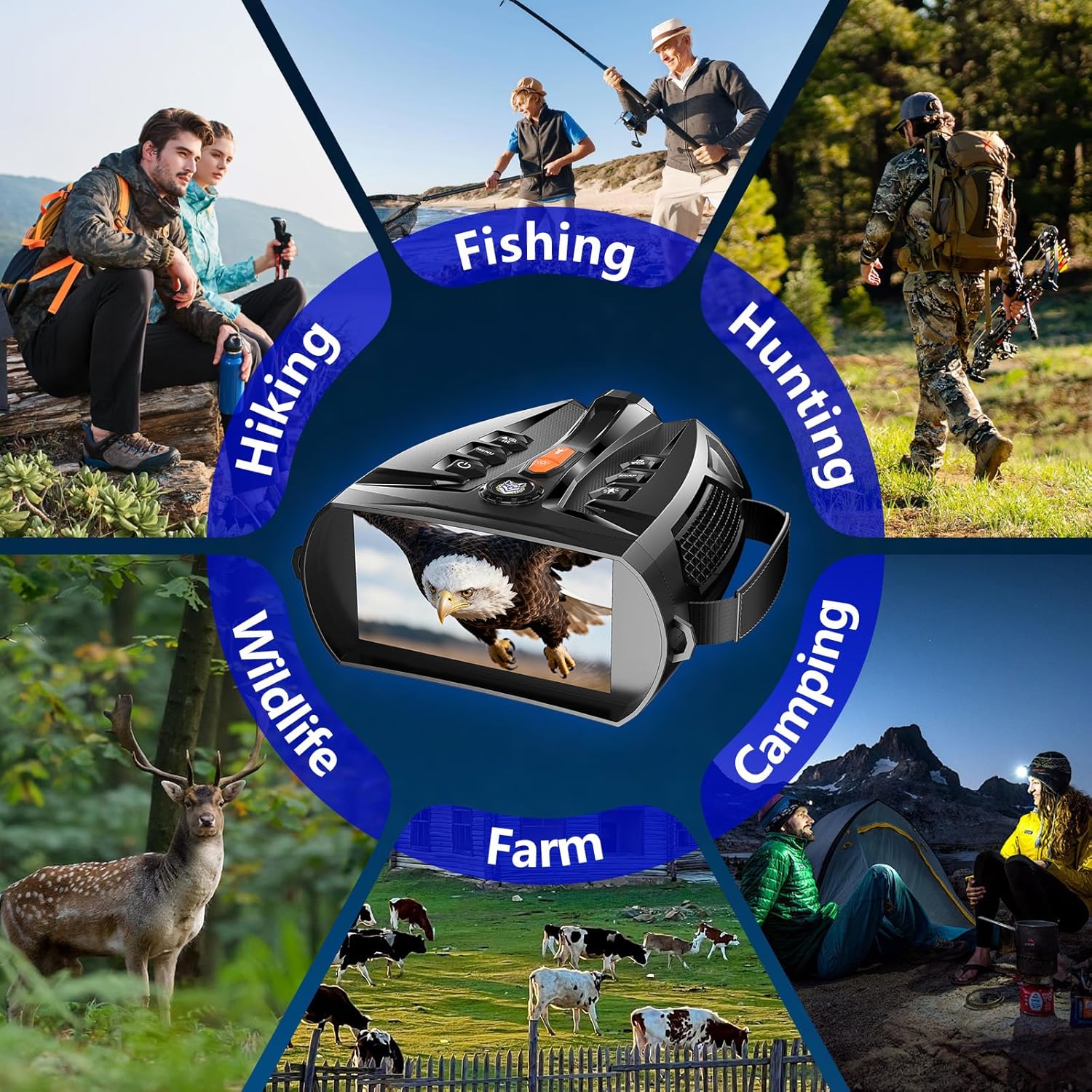 4K Night Vision Goggles, 4.0" HD Screen Night Vision Binoculars with 5000mAh Rechargeable Battery, 64GB TF Card for Photo & Video, Infrared Binocular for Adults, Camping, Wildlife Observation