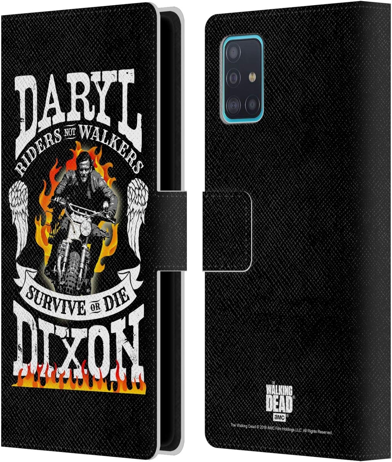 Head Case Designs Officially Licensed AMC The Walking Dead Motorcycle Black White Daryl Dixon Biker Art Leather Wallet Case Compatible with Samsung Galaxy A51 (2019)