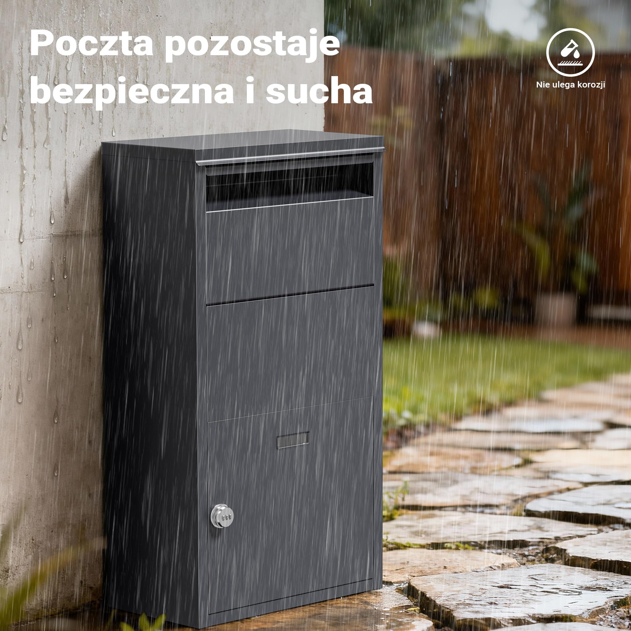 Wiltec Skrzynka na paczki antracytowa 410 x 220 x 750 mm, skrzynka na paczki do domu, prywatny punkt odbioru paczek, odpowiednia do paczek i przesyłek, skrzynka pocztowa stojąca stalowa