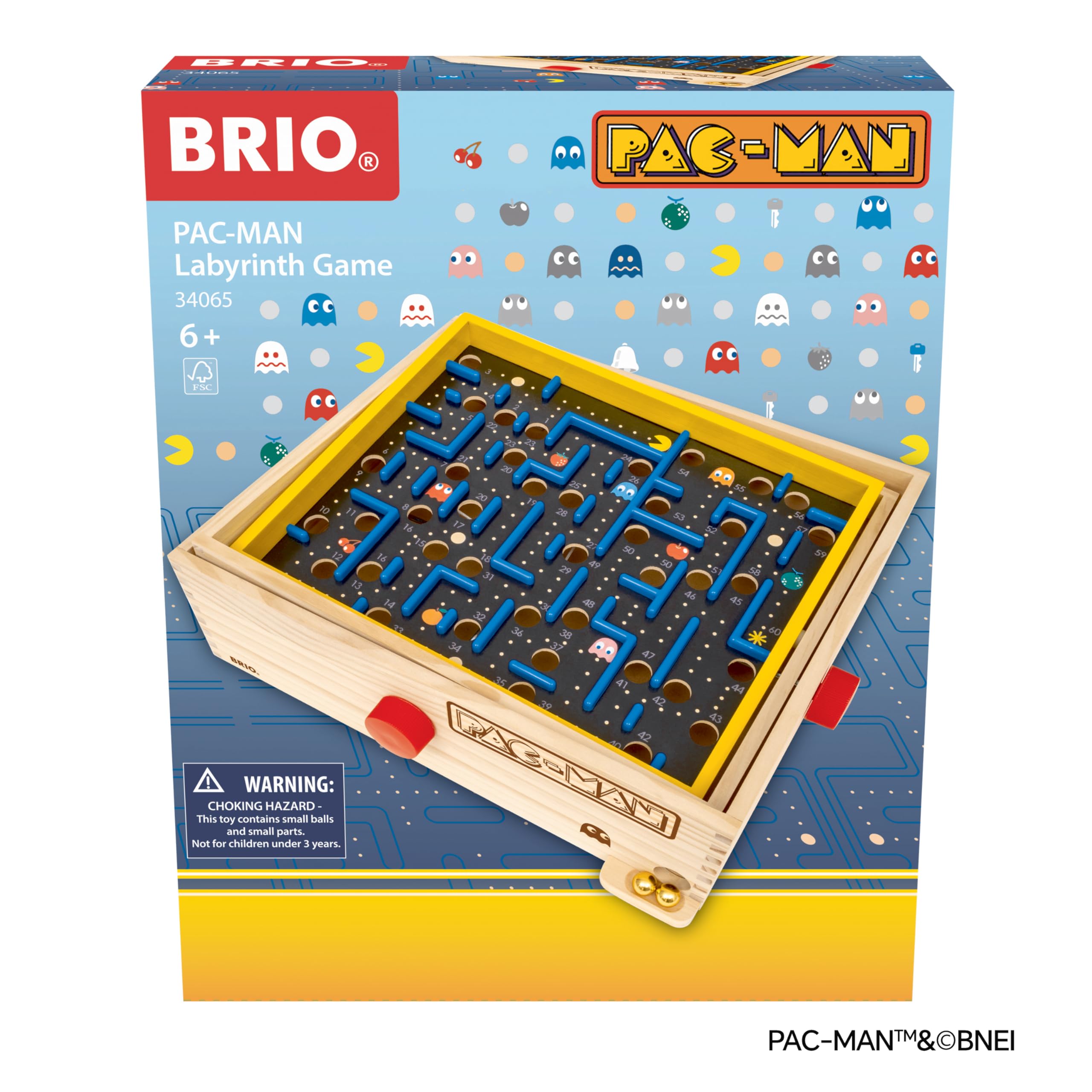 BRIO – 34065 Jeu de Labyrinthe PAC-Man - Jeu d’adresse en Bois - 1 Joueur - Développe la motricité Fine et la Coordination - sans Pile - pour Enfants et Adultes dès 6 Ans