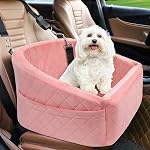 NEEZUKAR Dog Car Seat for Small Medium Dogs,Detachable Washable Dog Booster Seat Under 30lbs, Pet Car Seats Travel Bed with Storage Pockets and Safety Belt(Pink)