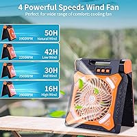 Vista 4 de Solar Fan Battery Powered Rechargeable Solar Camping Fan with Led Lantern Power Bank Foldable Angle USB Personal Fans for Travel Outdoor