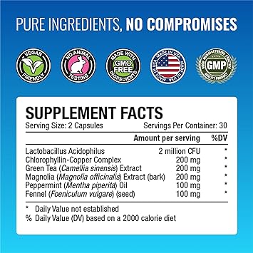 Approved Science Odorol - 60 Capsules - Freshen Bad Breath and Body Odor - Contains L.acidophilus, Green Tea, Magnolia Bark, Peppermint Oil, and Fennel - All Natural, Vegan Friendly, Non-GMO