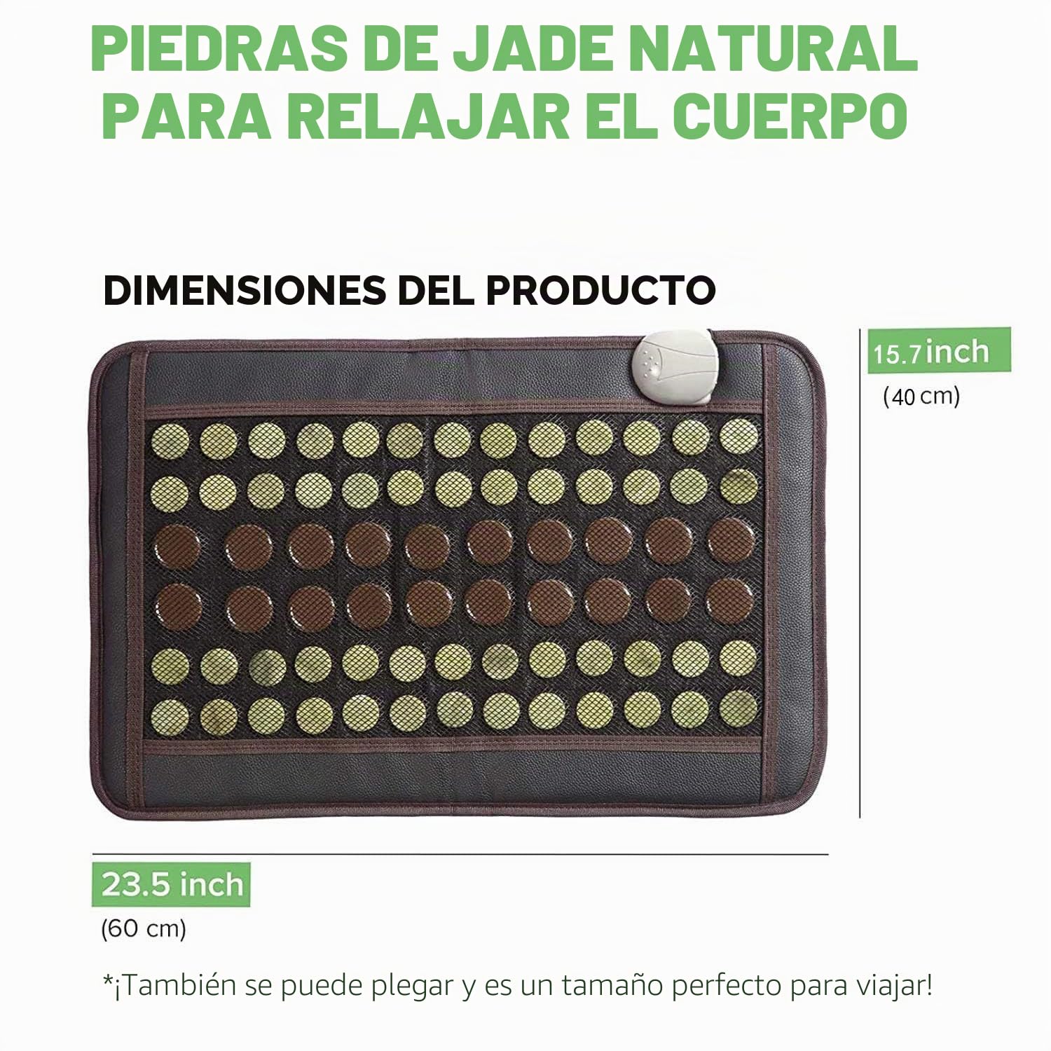 Almohadilla térmica infrarroja lejana de jade natural y turmalina, almohadilla flexible para dolor de espalda corporal, temperatura ajustable (60 x 40 cm), Negro
