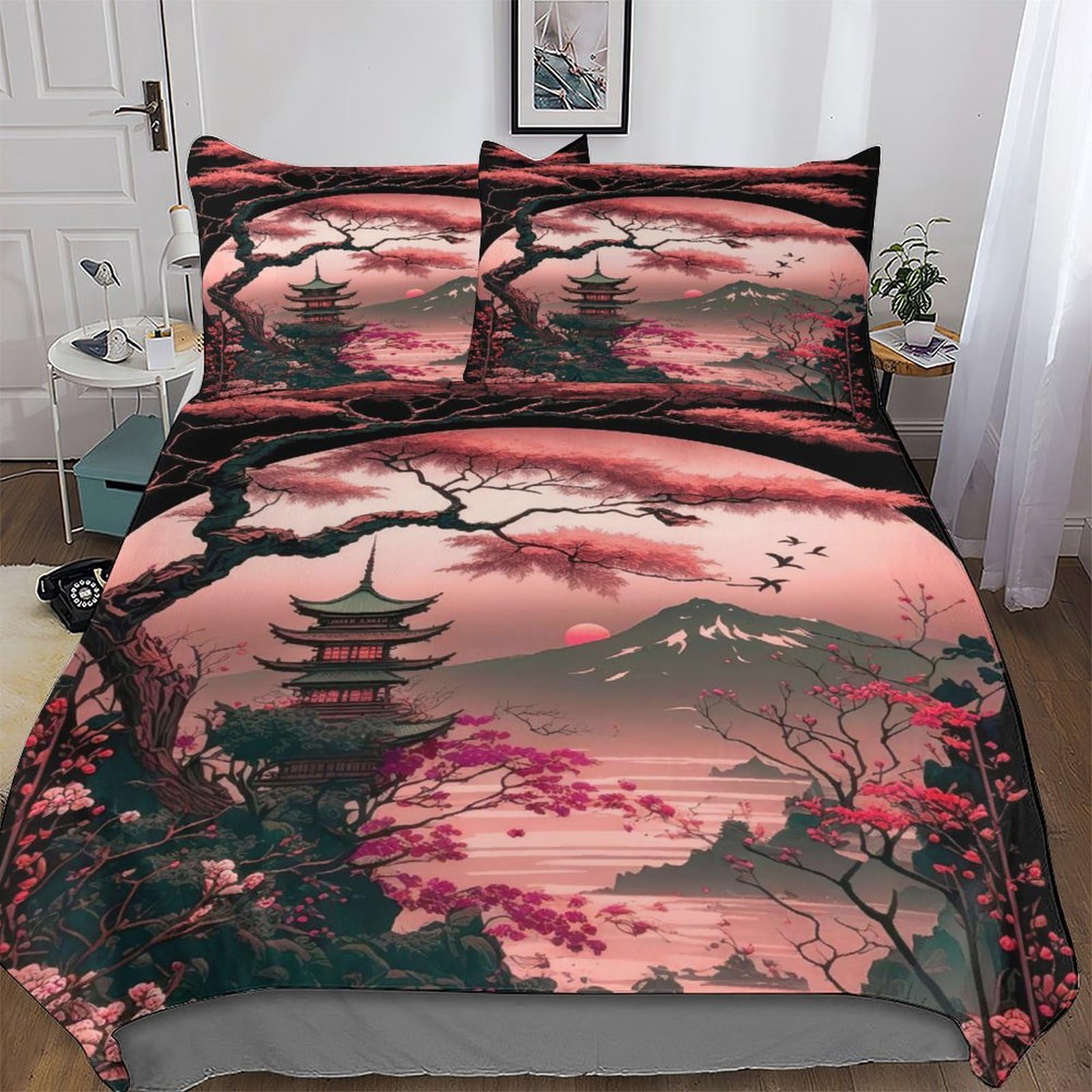 Housse de couette 220x240cm avec 2 taies d'oreillers parure de lit 3 pièces microfibre