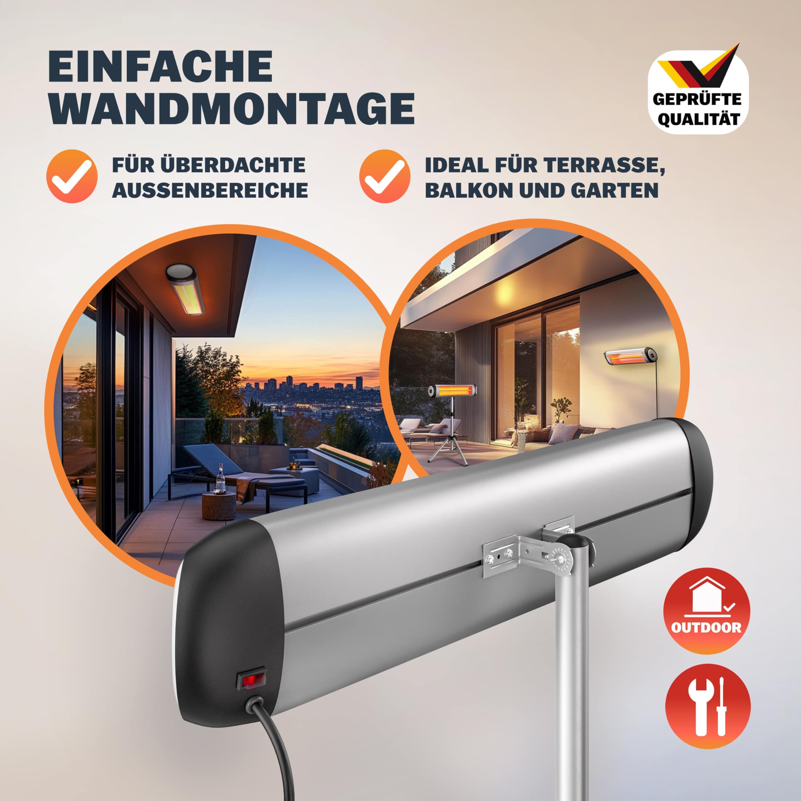 MONZANA® Infrarot Heizstrahler MZH2500 Stativ 110-175cm 2500W 3 Stufen 24h Timer Fernbedienung Wärmestrahler Standheizer Teleskopständer Silber