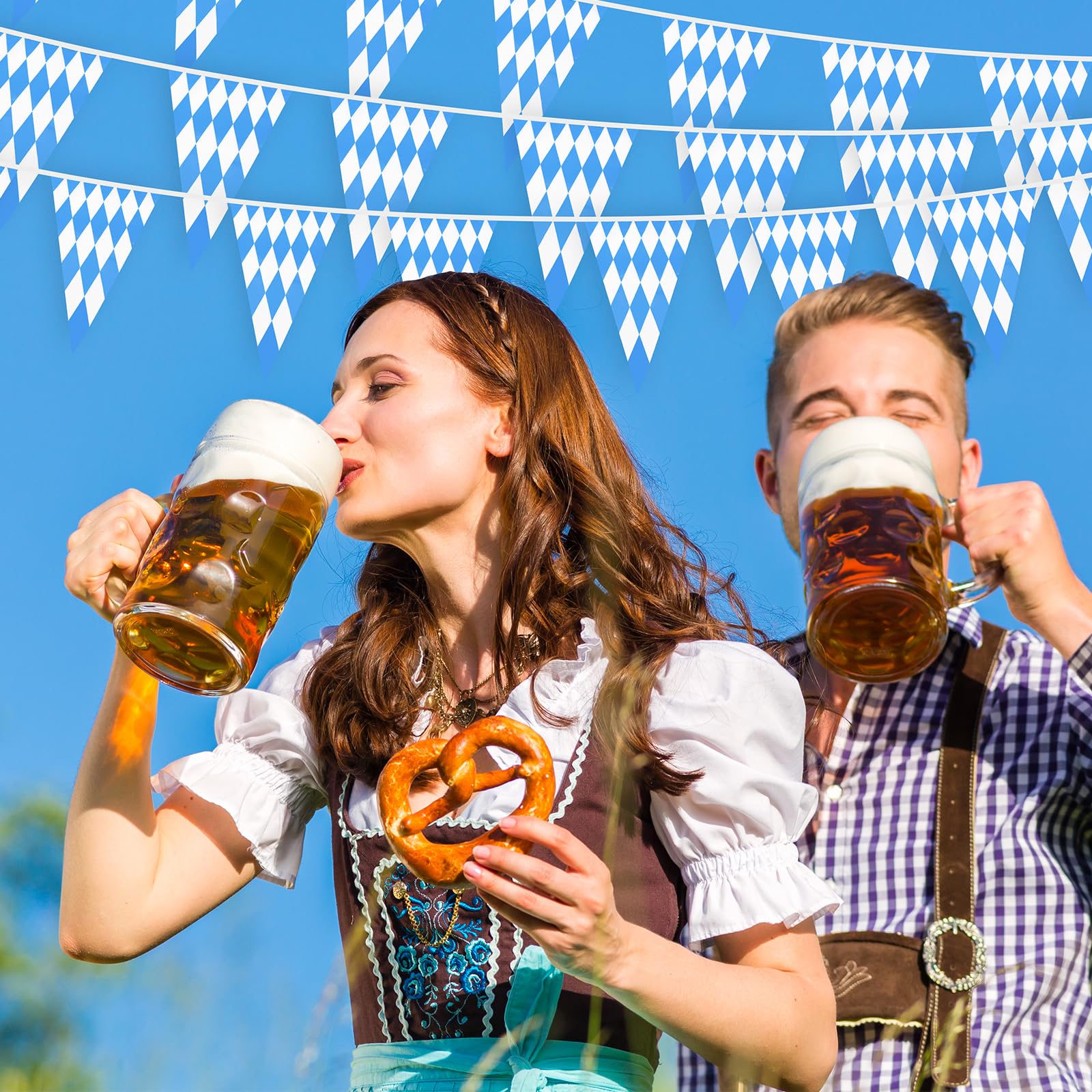 30 Metri Di Striscioni Oktoberfest Blu E Bianco | 60 Bandierine Triangolari In Plastica | Decorazione Bavarese Per Esterno/Interno - 3